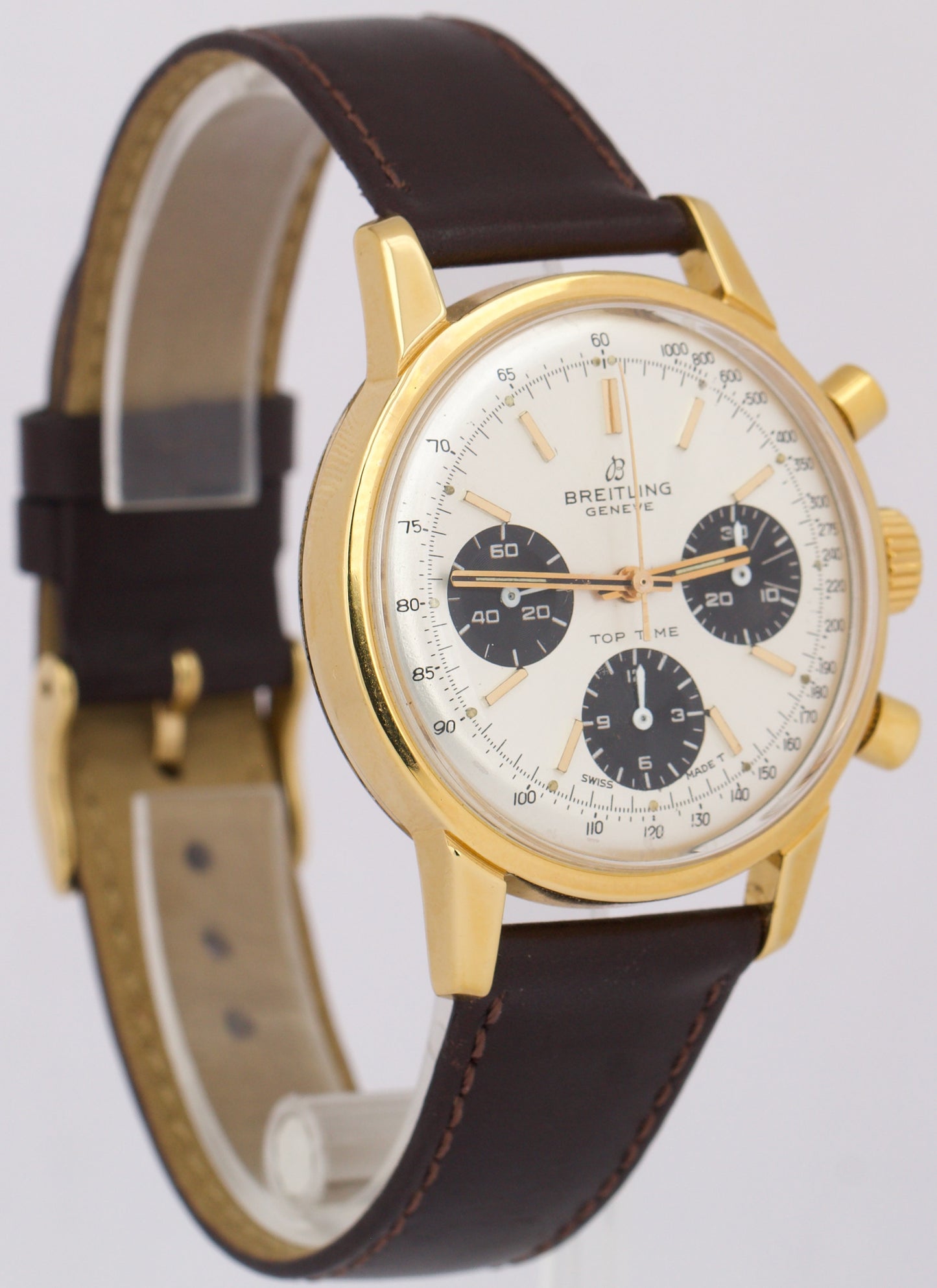 VINTAGE Breitling Top Time 810 18K Yellow Gold Leather Chronograph 38mm Watch