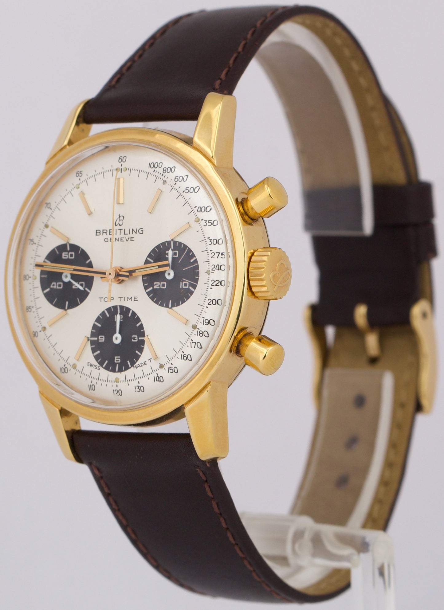 VINTAGE Breitling Top Time 810 18K Yellow Gold Leather Chronograph 38mm Watch