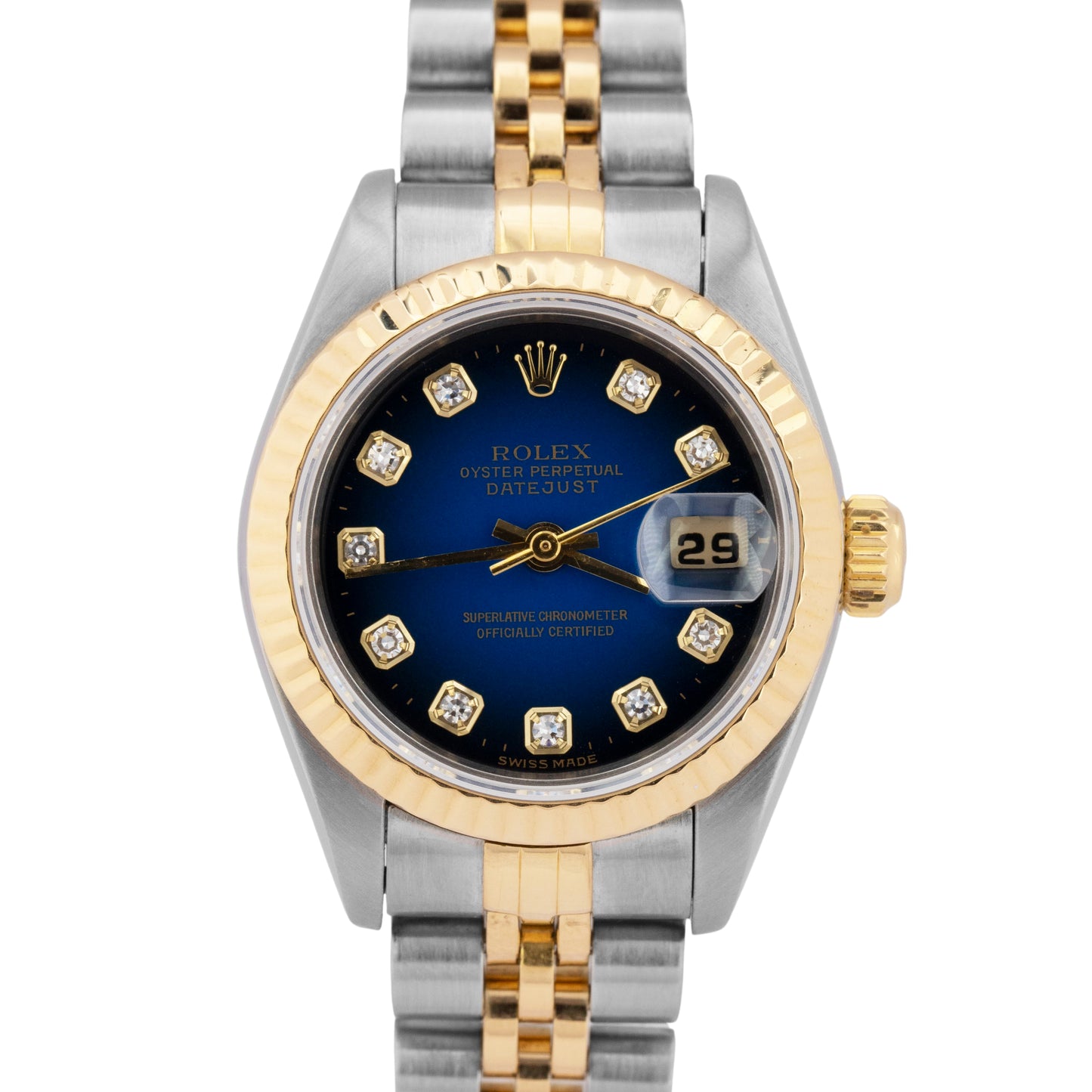PAPERS Rolex DateJust 26mm RED VIGNETTE DIAMOND 18K Gold Jubilee 69173 BOX B+P