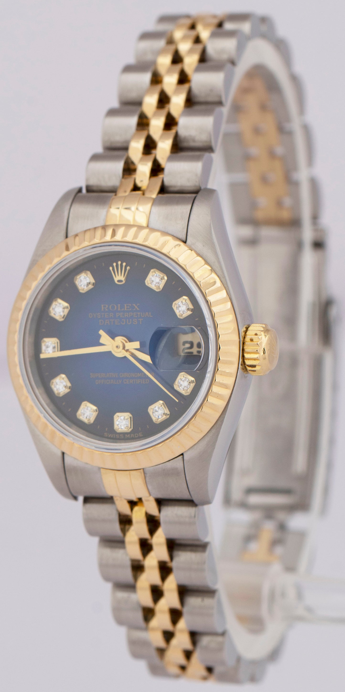 PAPERS Rolex DateJust 26mm RED VIGNETTE DIAMOND 18K Gold Jubilee 69173 BOX B+P