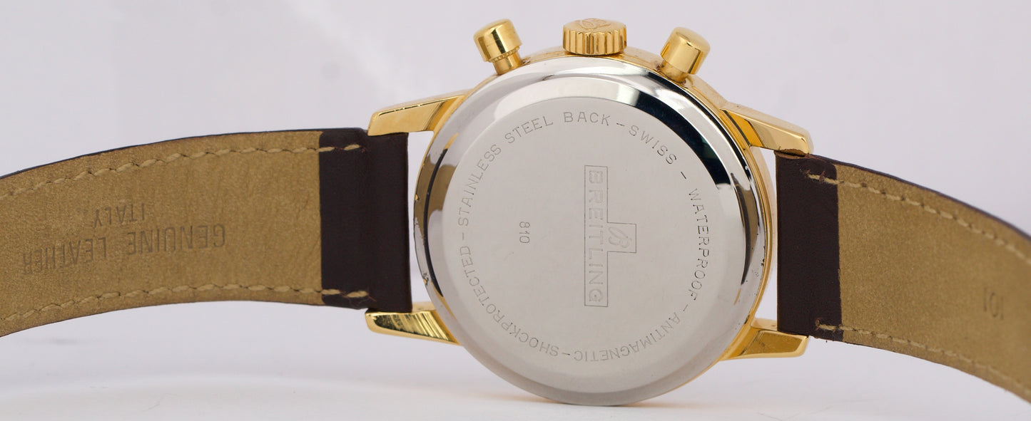 VINTAGE Breitling Top Time 810 18K Yellow Gold Leather Chronograph 38mm Watch