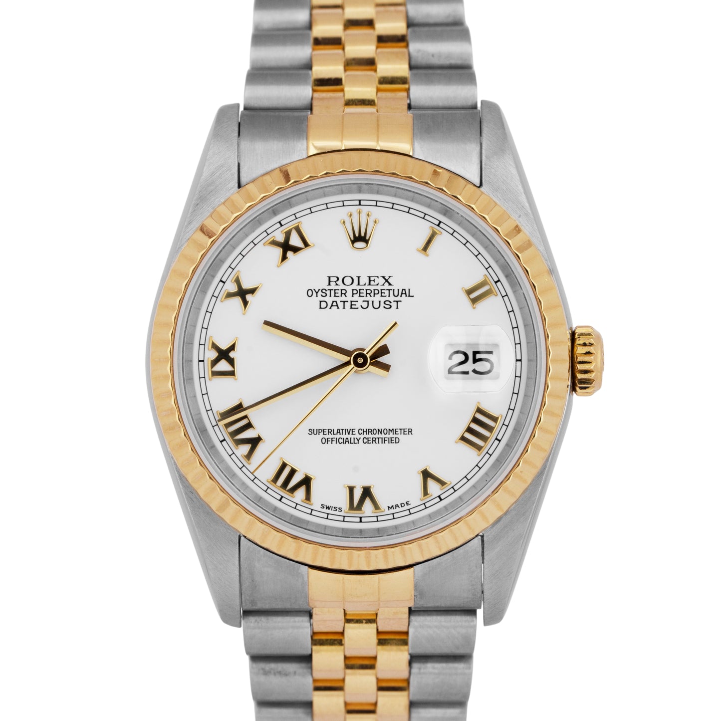 PAPERS Rolex DateJust 36mm White Two-Tone 18K Yellow Gold Steel Watch 16233 BOX