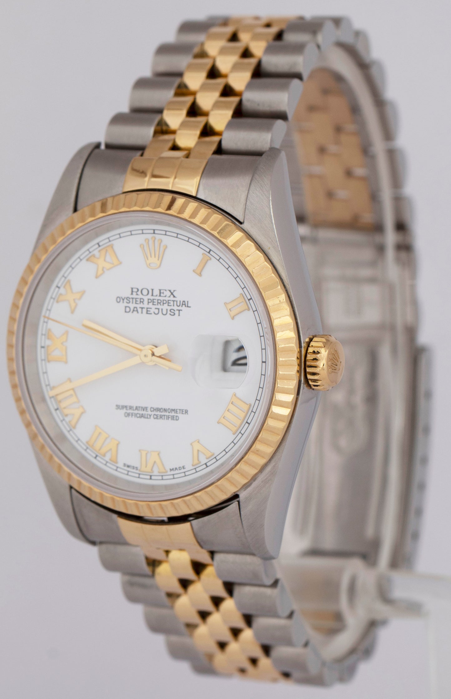 PAPERS Rolex DateJust 36mm White Two-Tone 18K Yellow Gold Steel Watch 16233 BOX