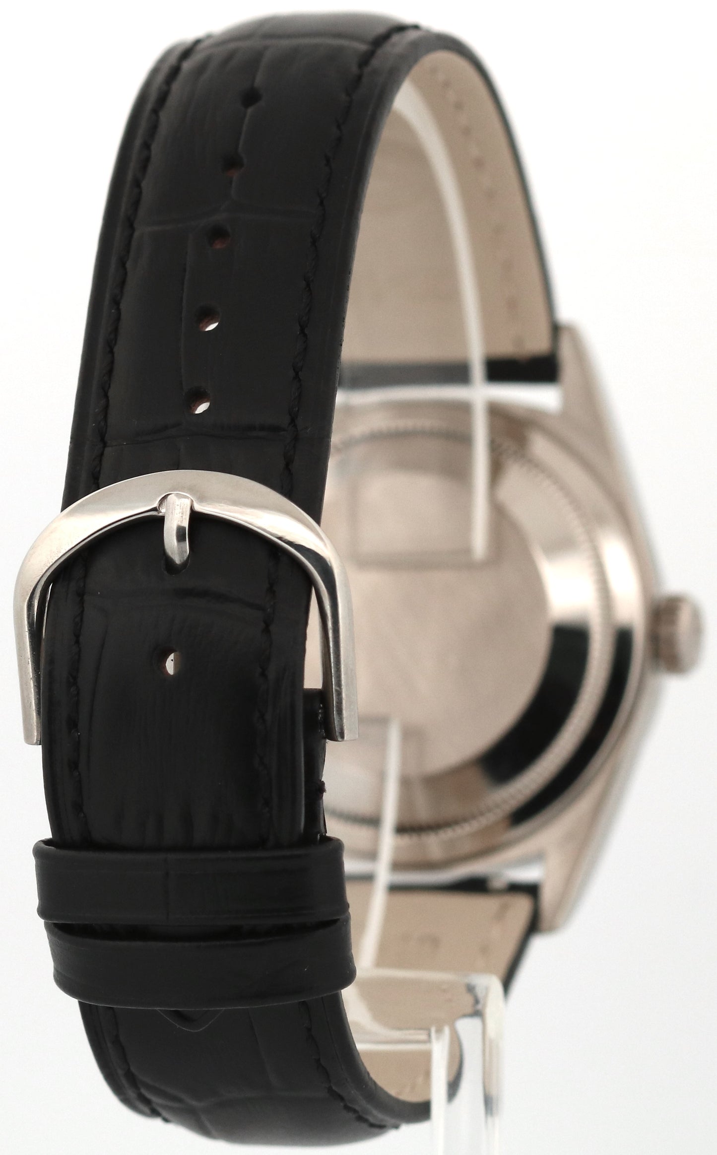 1999 Rolex Day-Date 36mm SILVER ROMAN 18K White Gold Fluted Leather Watch 18239