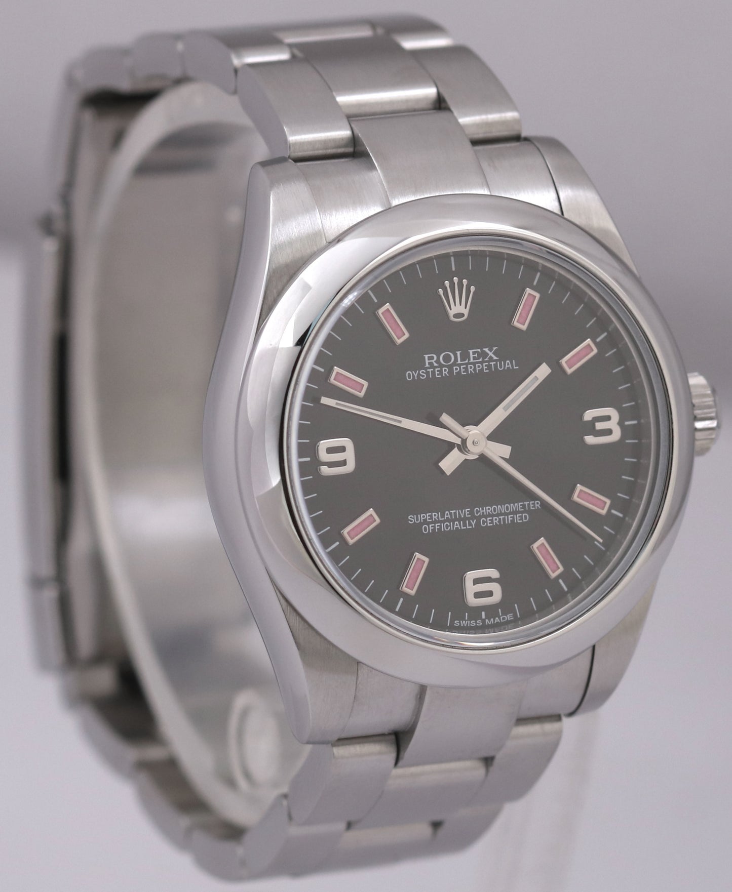 MINT PAPERS Ladies Rolex Oyster Perpetual Steel PINK Black 31mm 177200 Watch BOX