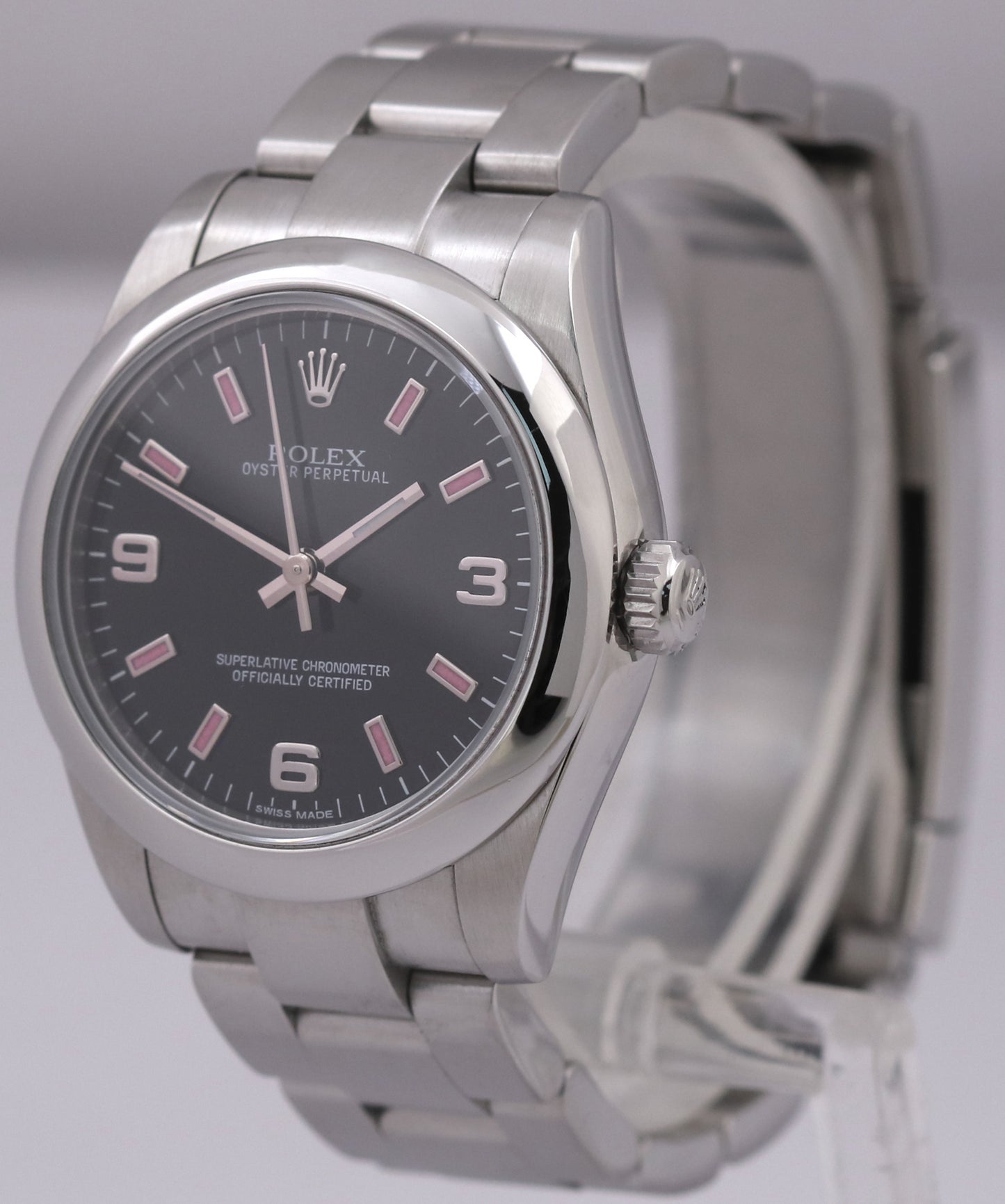 MINT PAPERS Ladies Rolex Oyster Perpetual Steel PINK Black 31mm 177200 Watch BOX