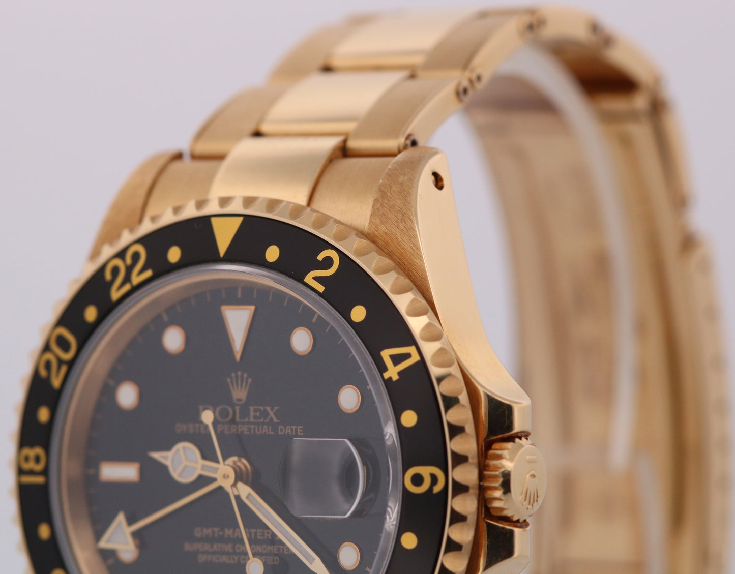 UNPOLISHED 1990 PAPERS Rolex GMT-Master II Black 40mm Yellow Gold 16718 BOX