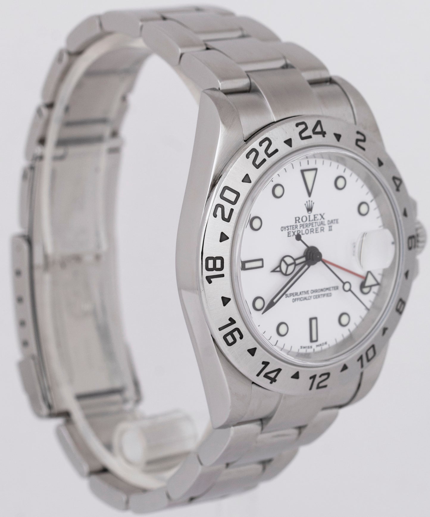 Rolex Explorer II Polar White Stainless Steel NO-HOLES CASE 40mm Watch 16570