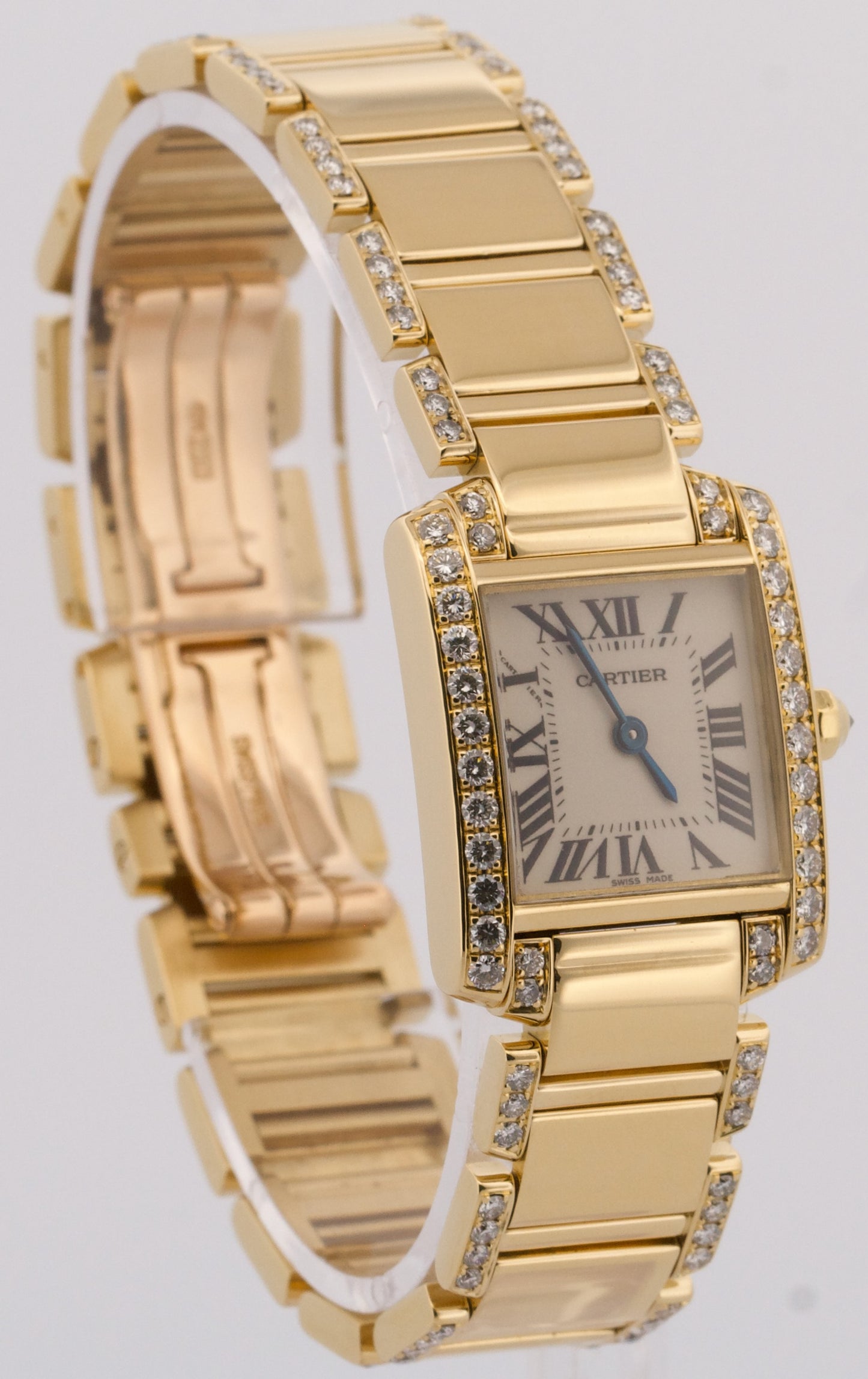 Ladies Cartier Tank Francaise 18k Yellow Gold 20mm DIAMOND Quartz WE1001RG 2385