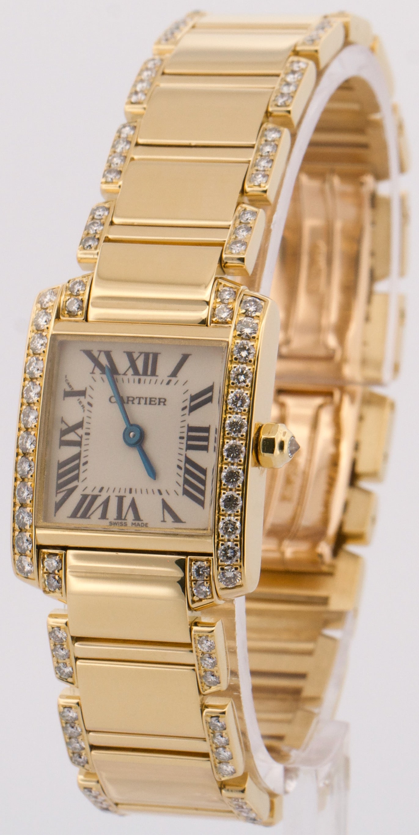 Ladies Cartier Tank Francaise 18k Yellow Gold 20mm DIAMOND Quartz WE1001RG 2385