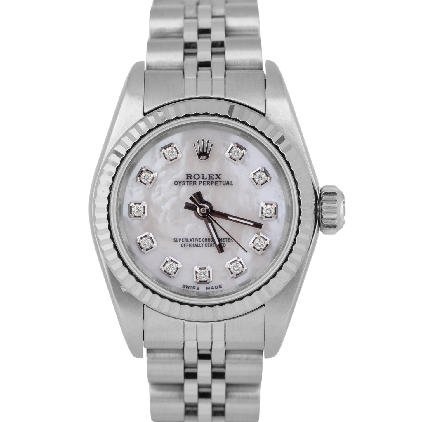 MINT Rolex Oyster Perpetual 24mm MOP DIAMOND Steel 18K Gold Jubilee Watch 67194