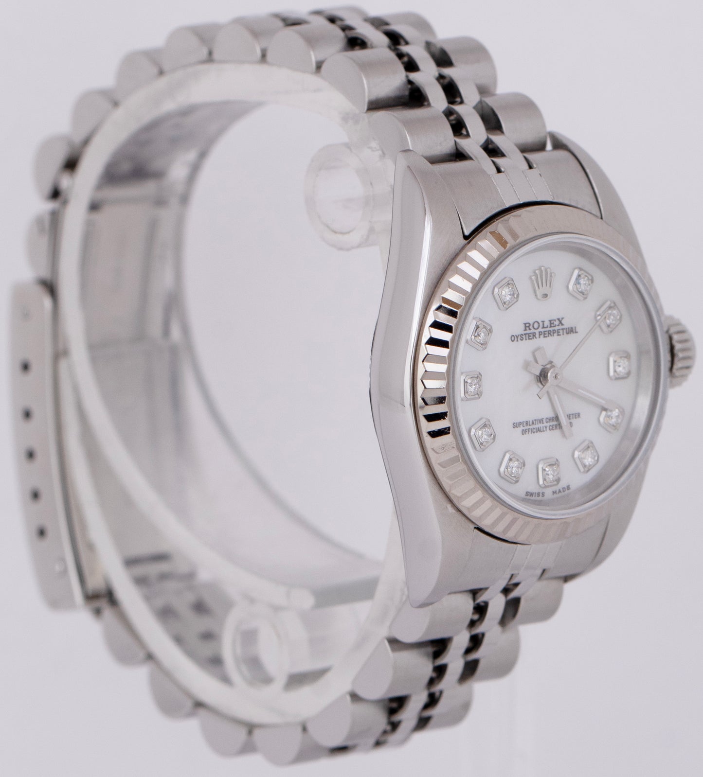 MINT Rolex Oyster Perpetual 24mm MOP DIAMOND Steel 18K Gold Jubilee Watch 67194