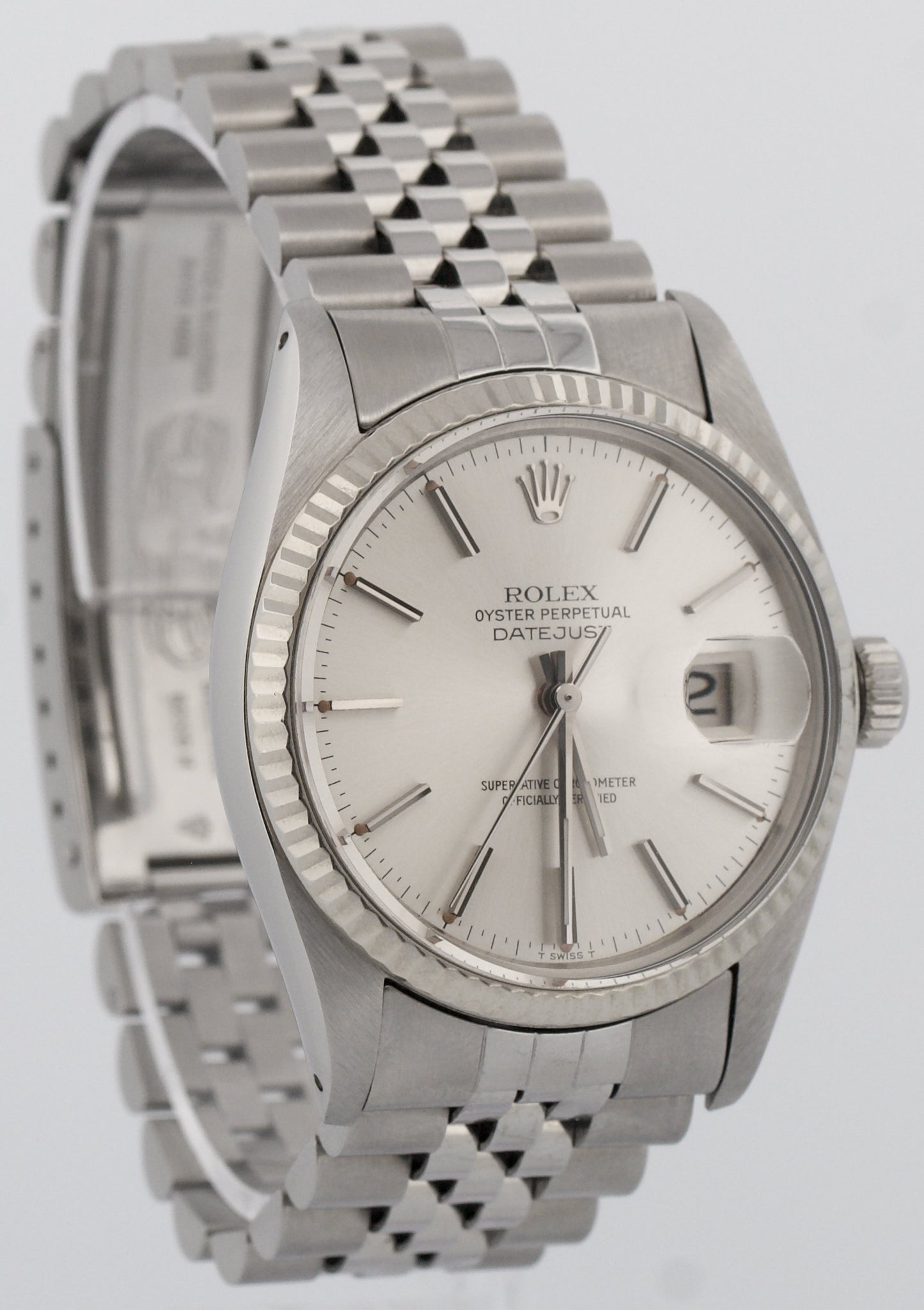Rolex DateJust 36mm SILVER Stainless Steel 18K White Gold JUBILEE Fluted 16014