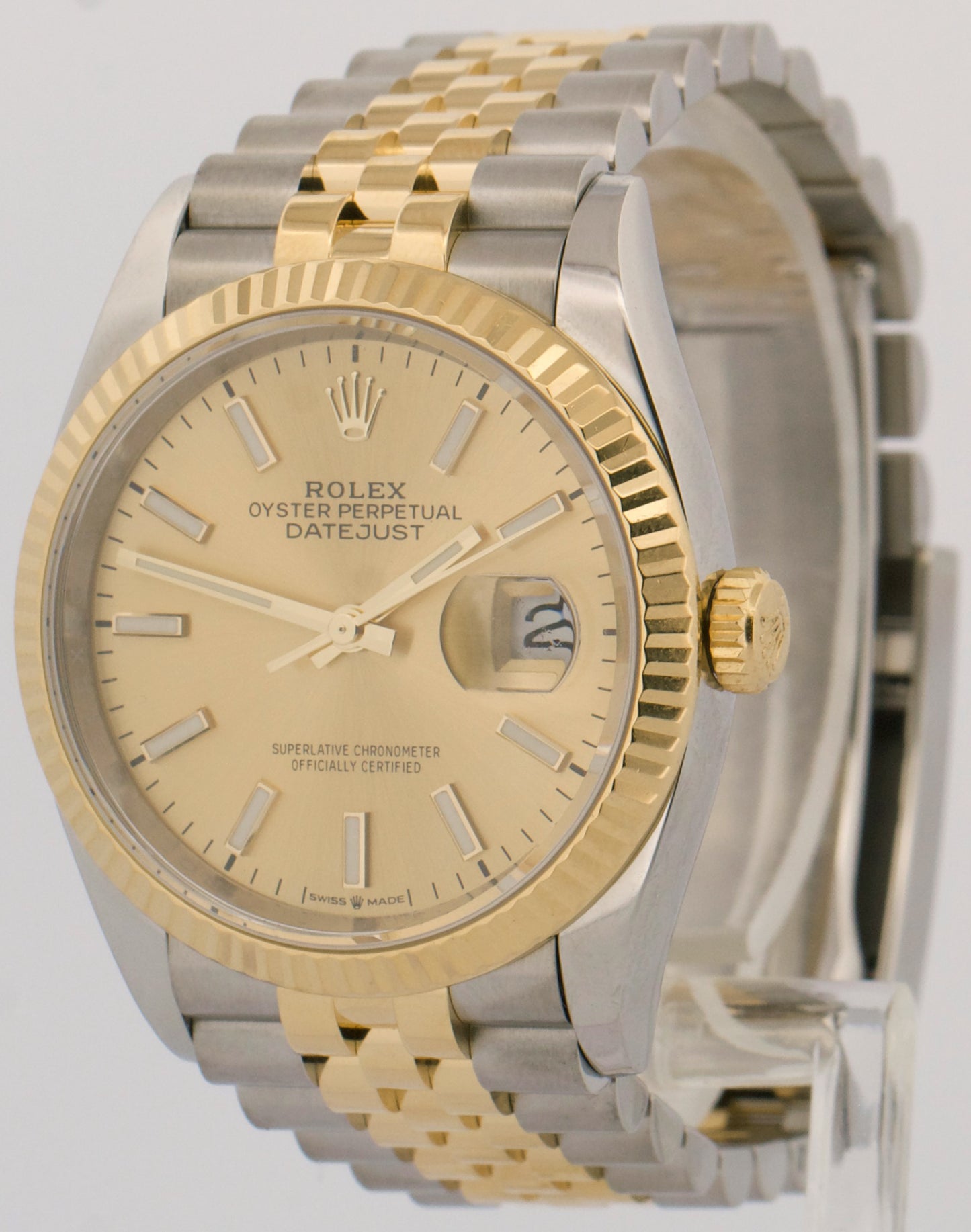 Rolex DateJust CHAMPAGNE Fluted 36mm Steel 18K Yellow Gold JUBILEE Watch 126233