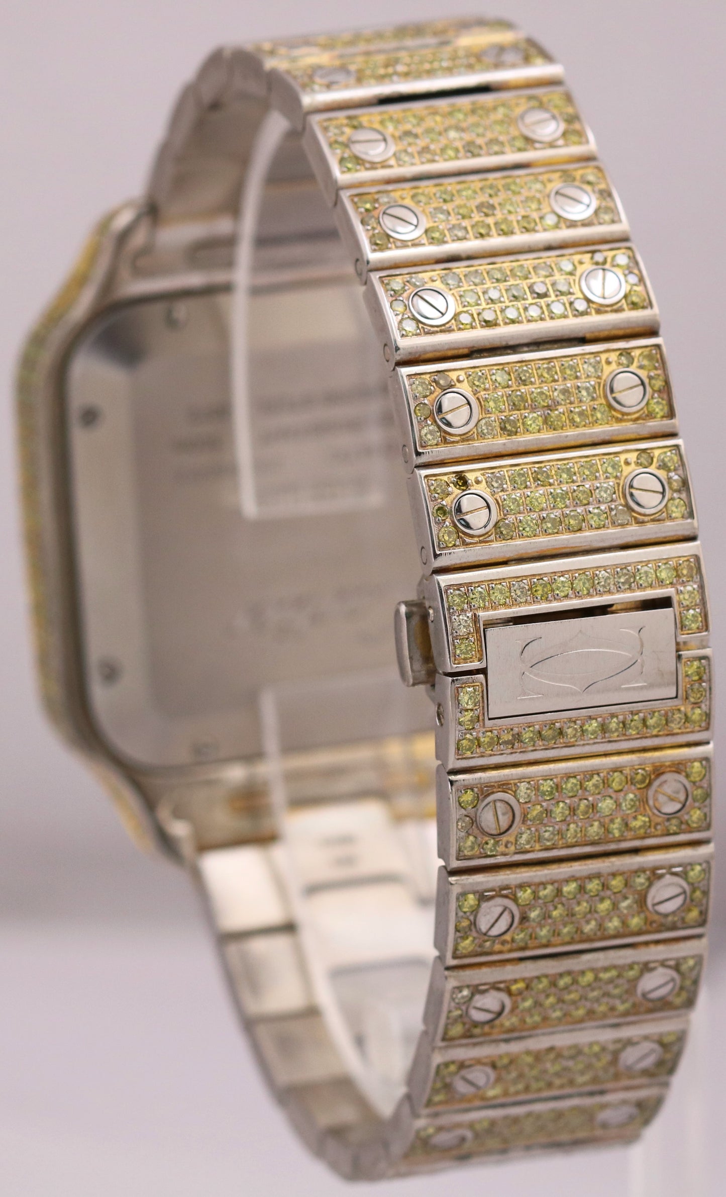 Cartier Santos 39.8mm YELLOW PAVE DIAMOND Roman Automatic Steel 4072 Watch
