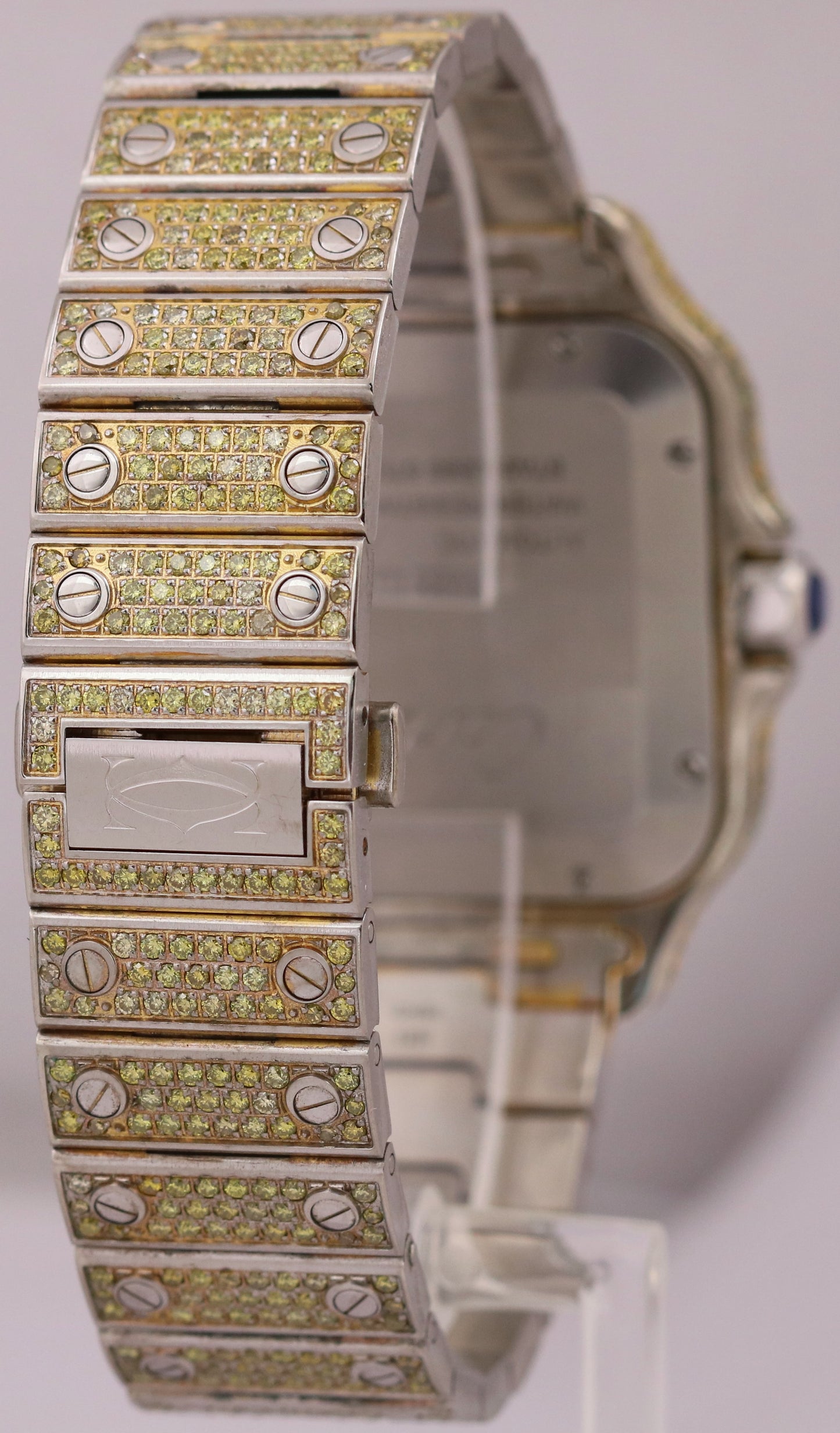 Cartier Santos 39.8mm YELLOW PAVE DIAMOND Roman Automatic Steel 4072 Watch