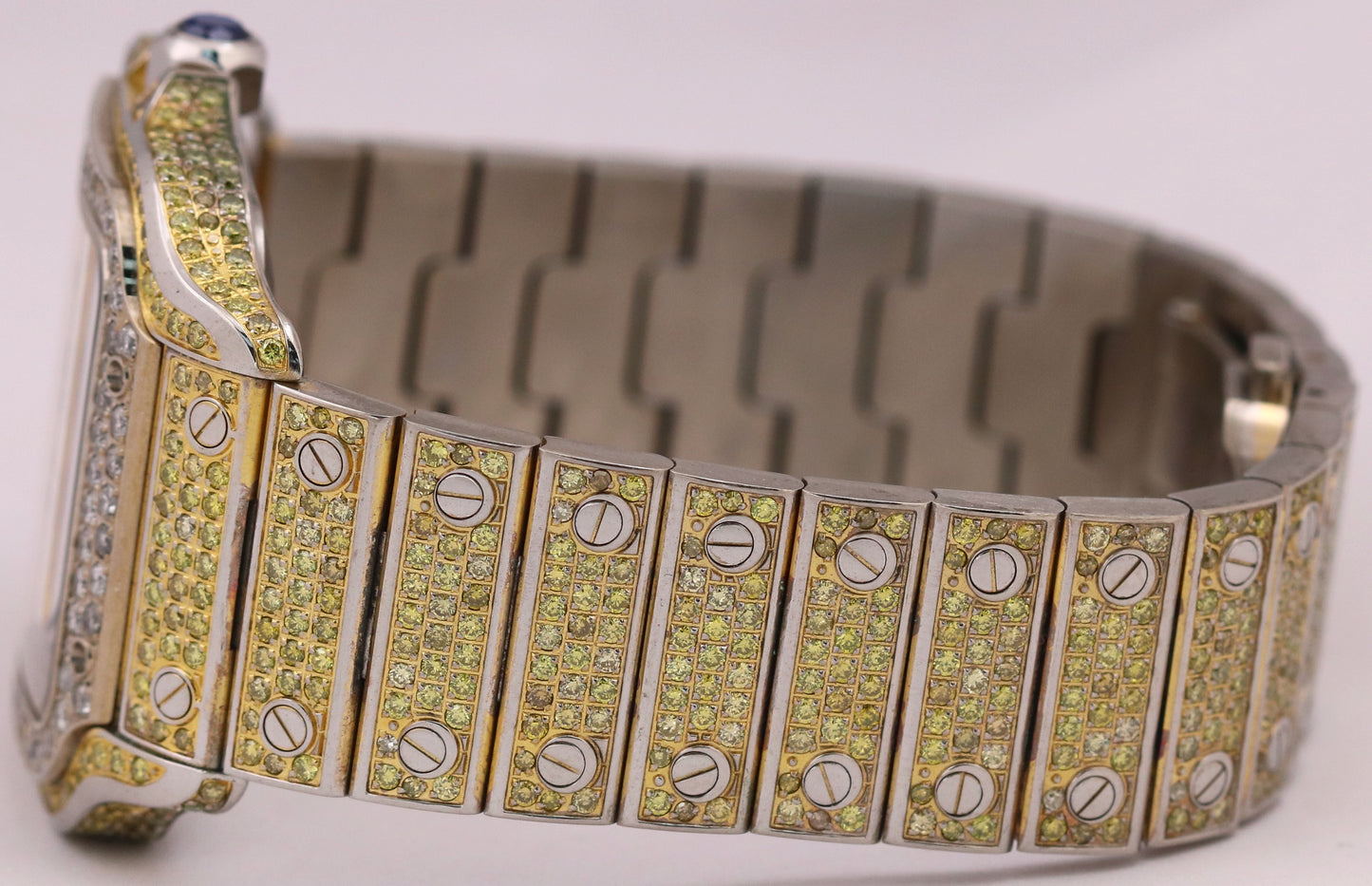 Cartier Santos 39.8mm YELLOW PAVE DIAMOND Roman Automatic Steel 4072 Watch