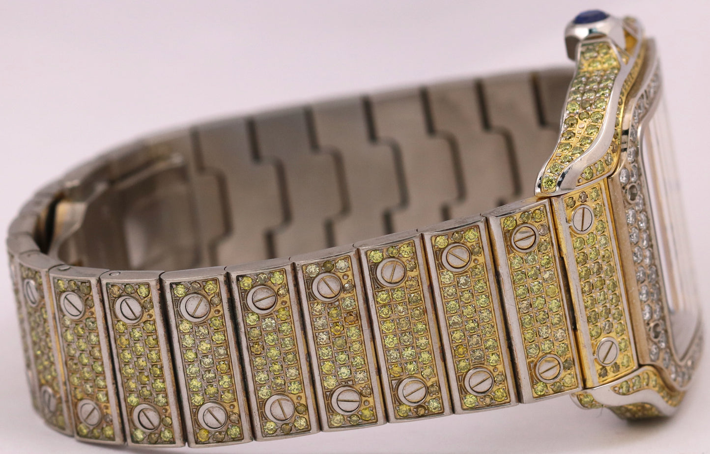 Cartier Santos 39.8mm YELLOW PAVE DIAMOND Roman Automatic Steel 4072 Watch