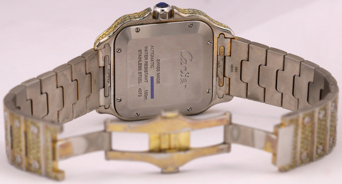Cartier Santos 39.8mm YELLOW PAVE DIAMOND Roman Automatic Steel 4072 Watch