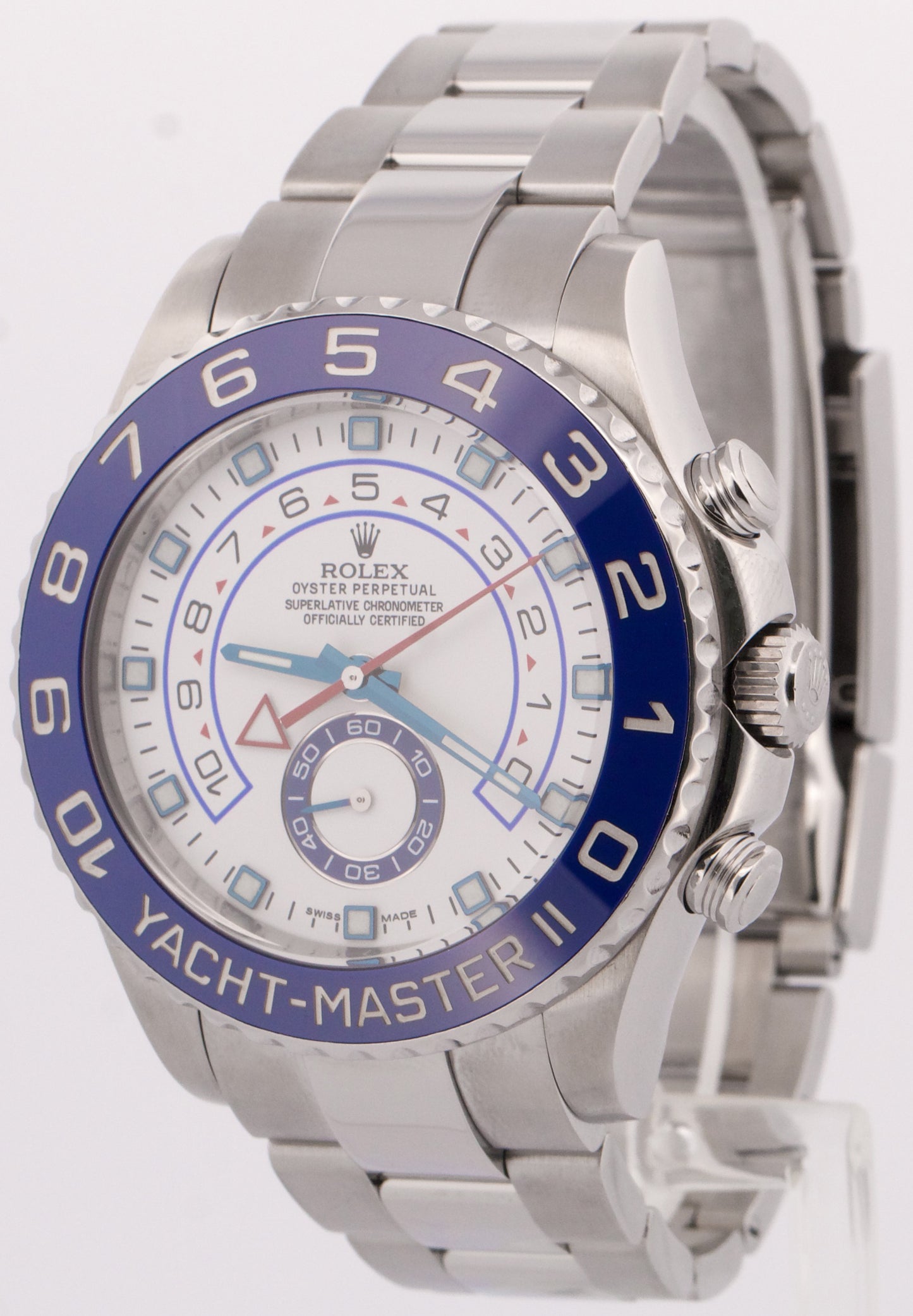 Rolex Yacht-Master II 44mm BLUE HANDS White Steel Ceramic Regatta 116680 Watch