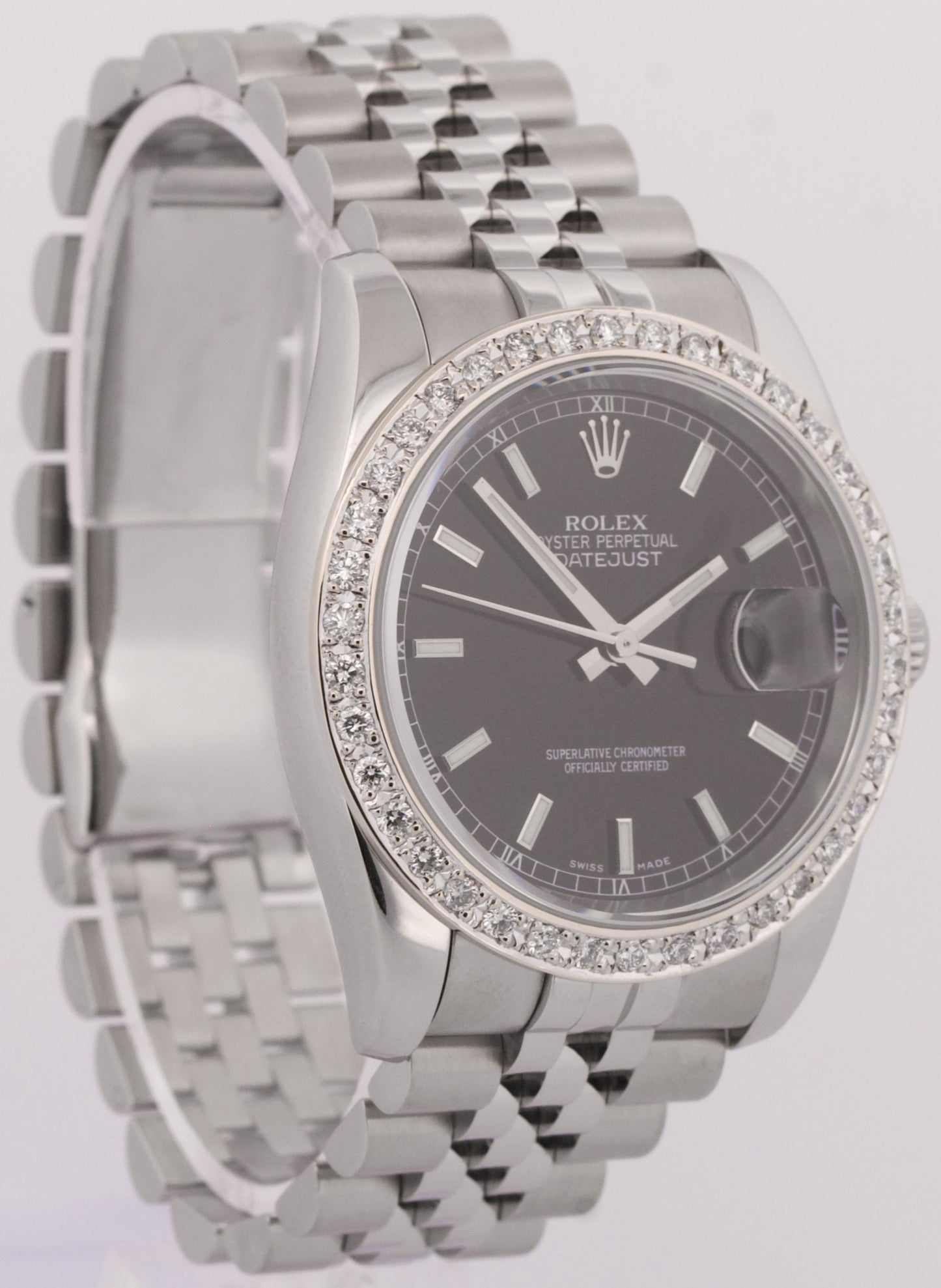 Rolex DateJust 36mm RED ROULETTE Black 18K DIAMOND Steel SUPER JUBILEE 116234