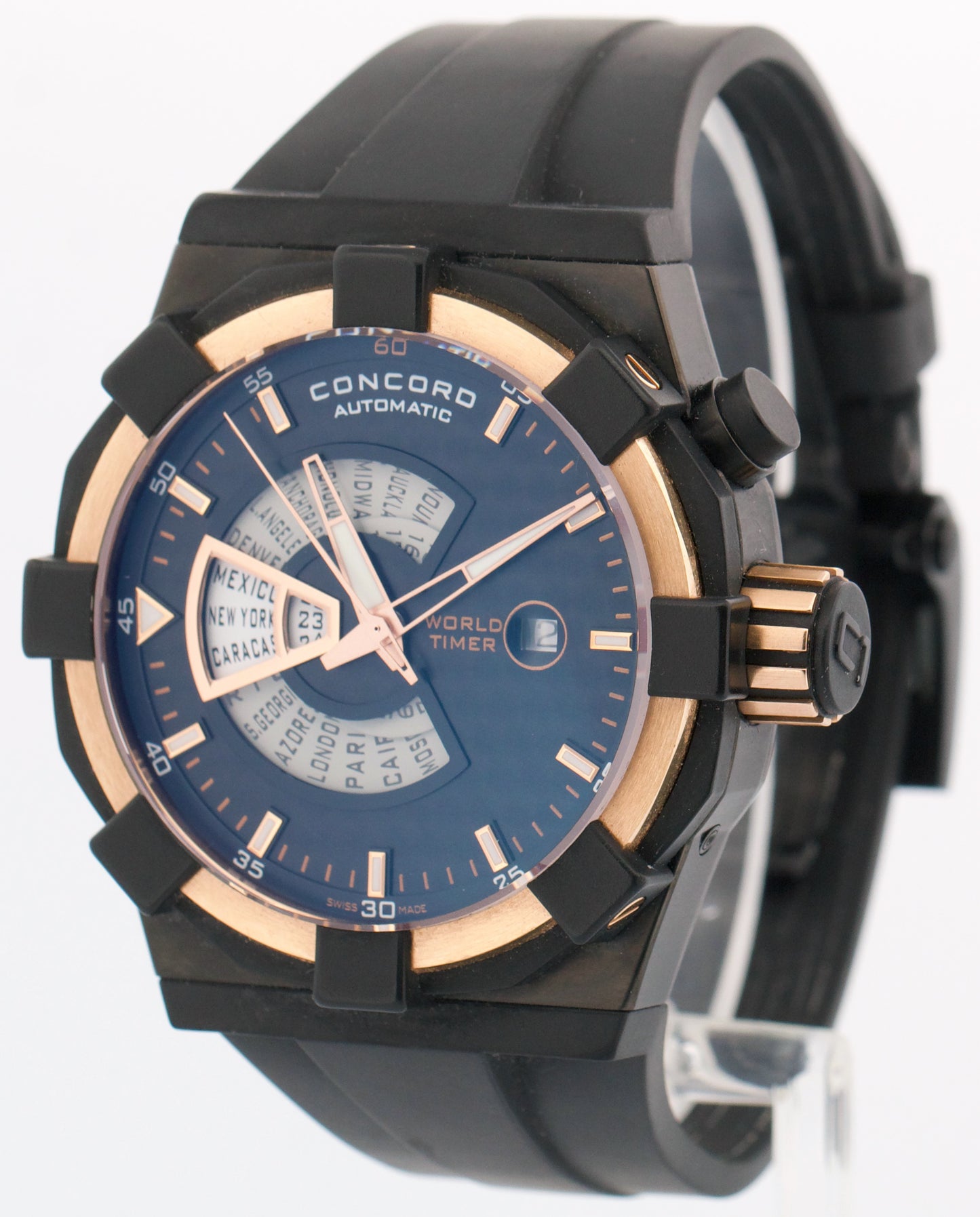 PAPERS Concord C1 World Timer 47mm 18K Rose DLC Steel Rubber 01.6.78.1016 BOX