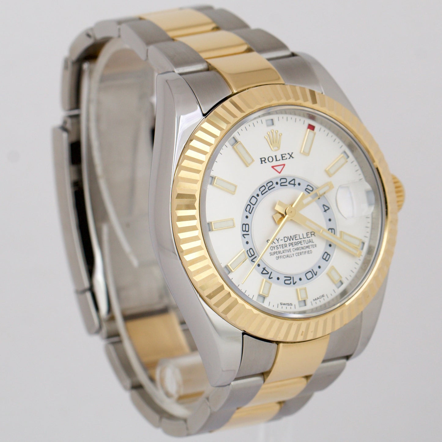 MINT 2022 PAPERS Rolex Sky-Dweller White 18K Yellow Gold 42mm Oyster 326933 BOX
