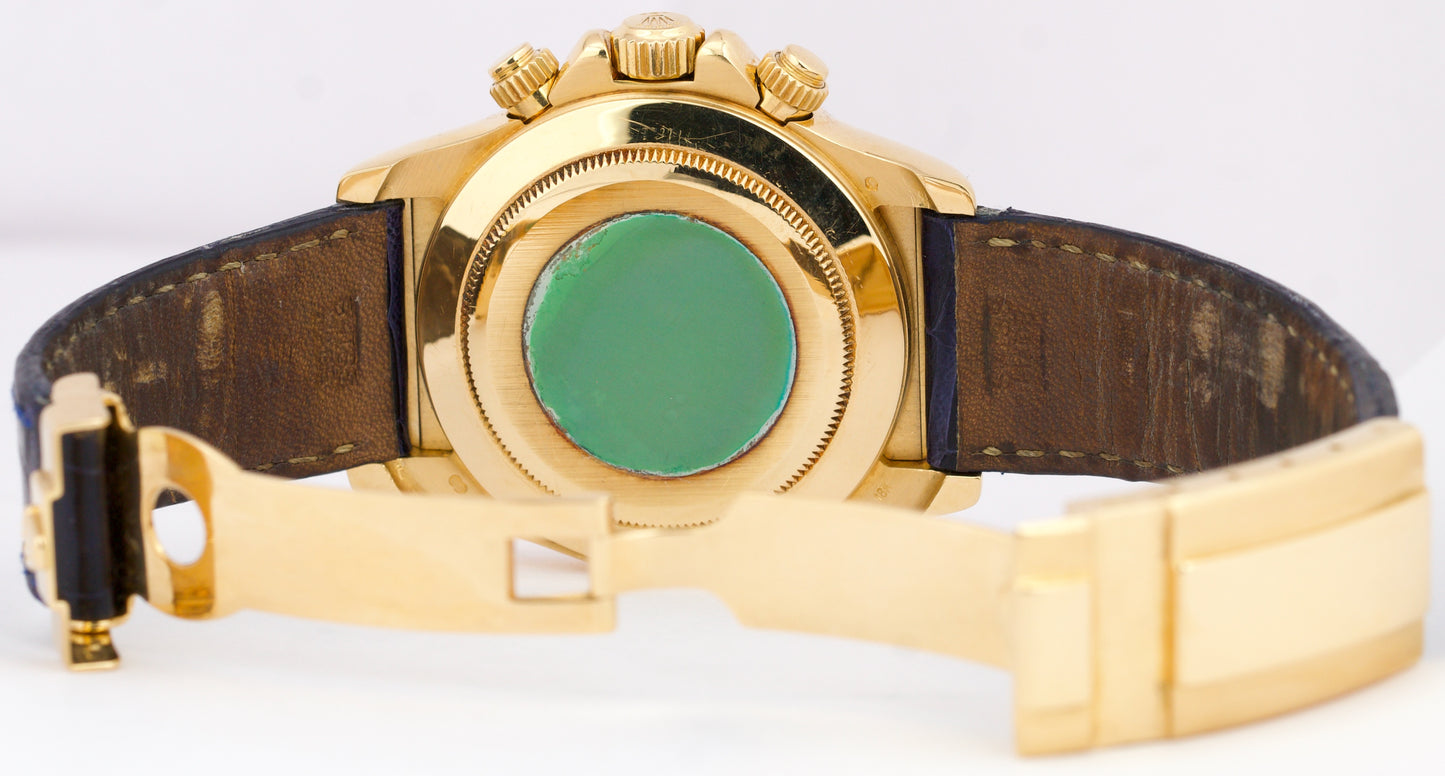Rolex Daytona Cosmograph FACTORY WHITE DIAMOND Leather 18K Yellow Gold 16518