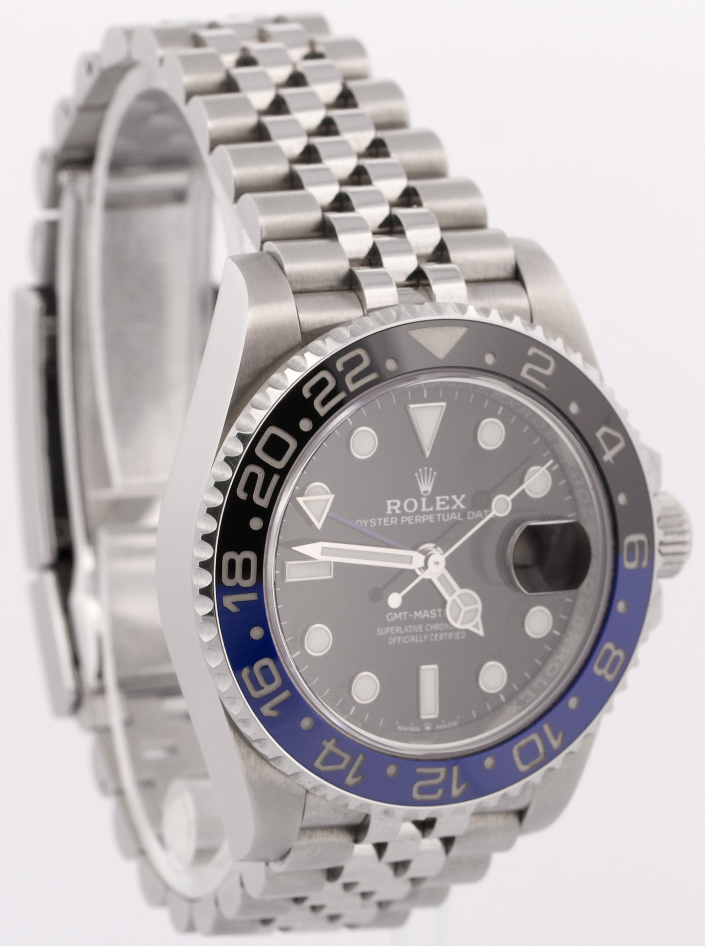 PAPERS Rolex GMT-Master II BATGIRL 40mm Blue Black JUBILEE Steel 126710 BLNR BOX