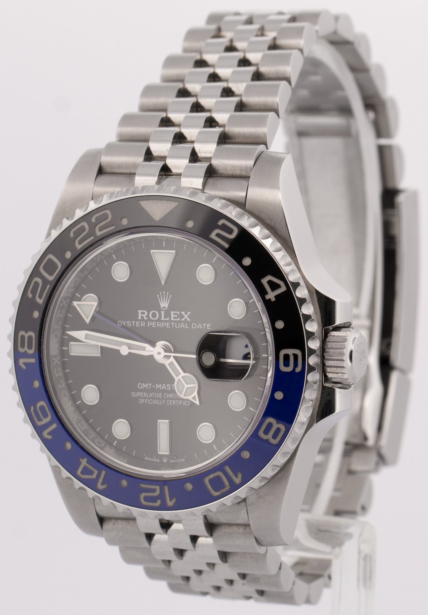 PAPERS Rolex GMT-Master II BATGIRL 40mm Blue Black JUBILEE Steel 126710 BLNR BOX
