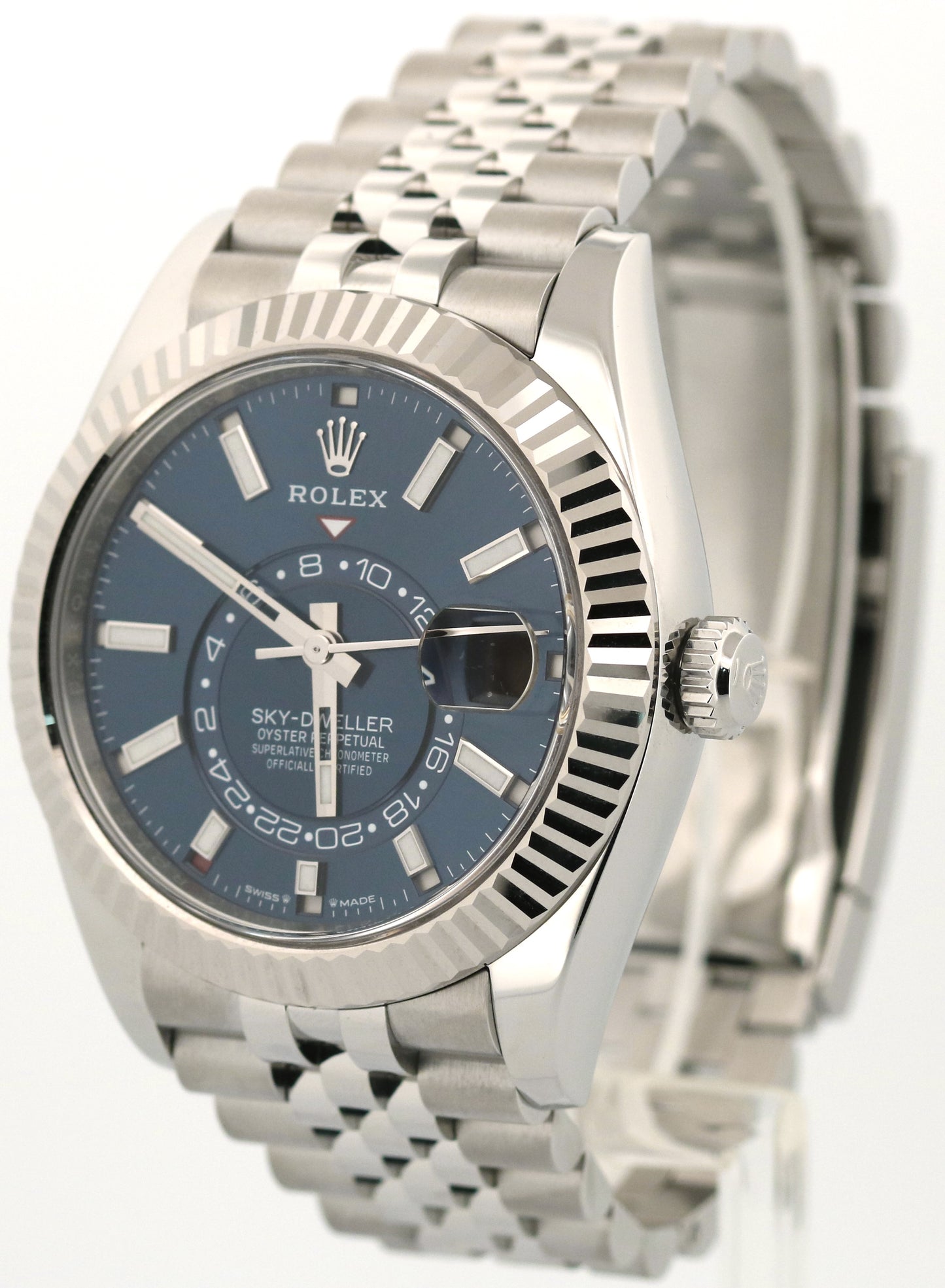 Rolex Sky-Dweller BLUE Stainless Steel 18K White Gold 42mm JUBILEE 326934 BOX