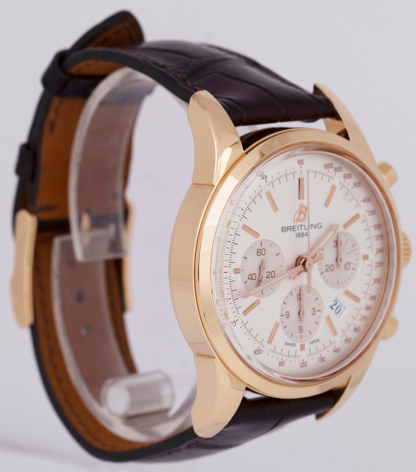 MINT Breitling Transocean Chronograph 18K Rose Gold PAPERS 43mm Watch RB0152 B+P