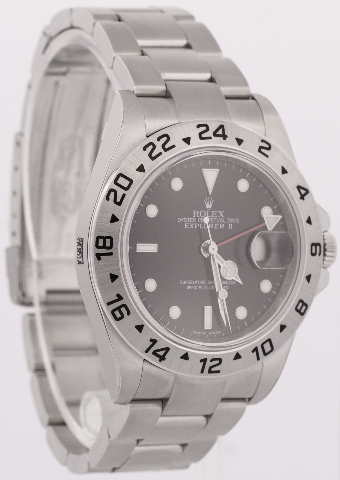 NOS STICKERED Rolex Explorer II 40mm 3186 BLACK Red Steel REHAUT 16570 Watch