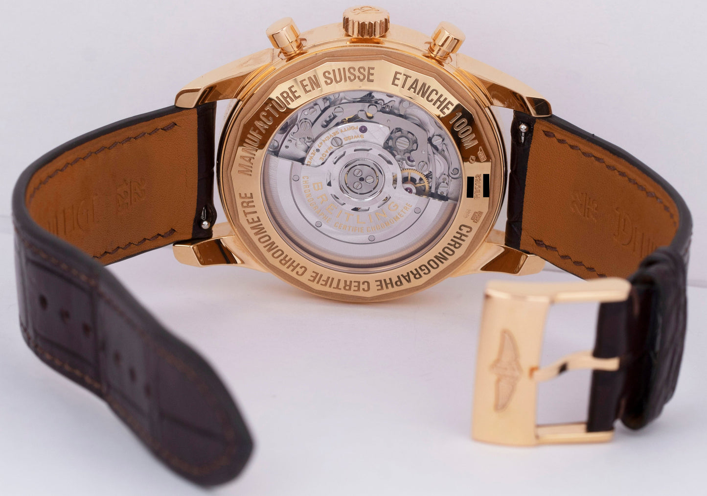 MINT Breitling Transocean Chronograph 18K Rose Gold PAPERS 43mm Watch RB0152 B+P