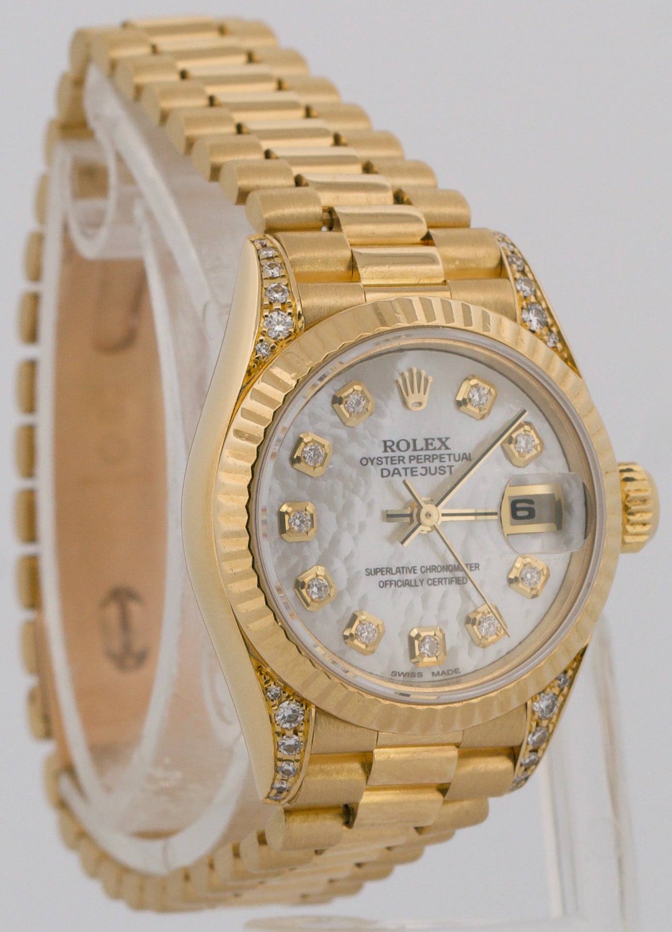 Ladies Rolex DateJust President 26mm MOP DIAMOND 18K Yellow Gold Fluted 69238