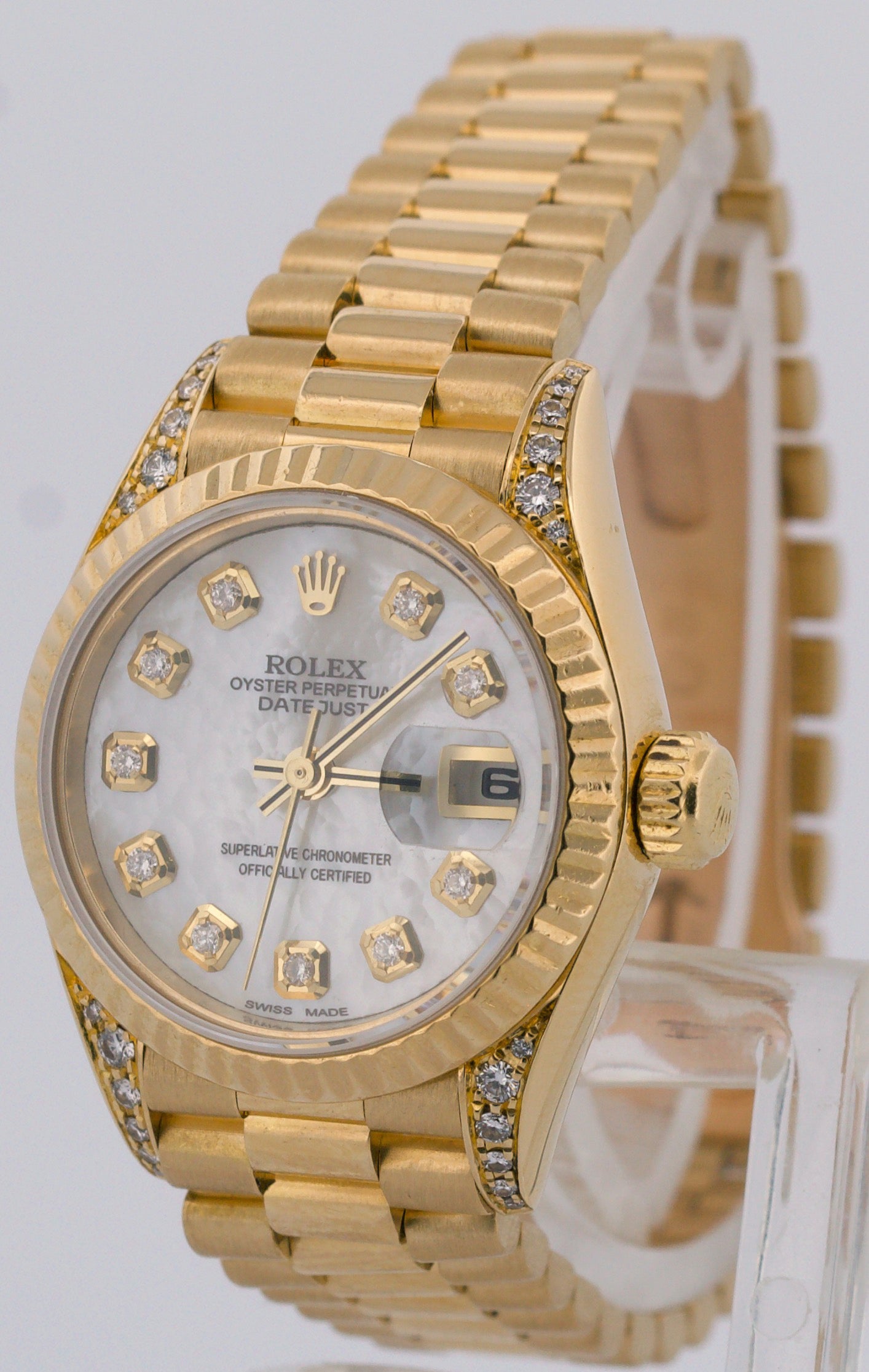 Ladies Rolex DateJust President 26mm MOP DIAMOND 18K Yellow Gold Fluted 69238