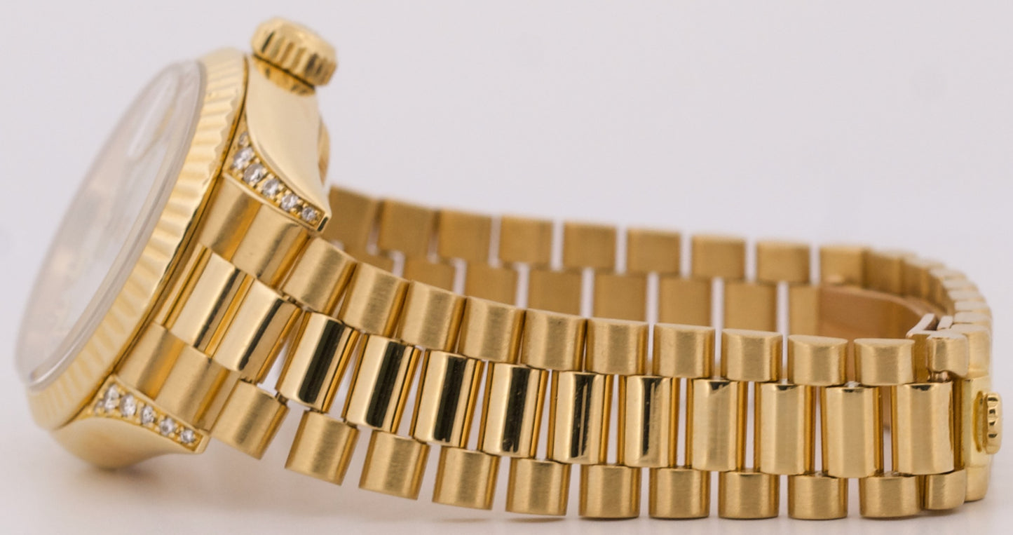 Ladies Rolex DateJust President 26mm MOP DIAMOND 18K Yellow Gold Fluted 69238