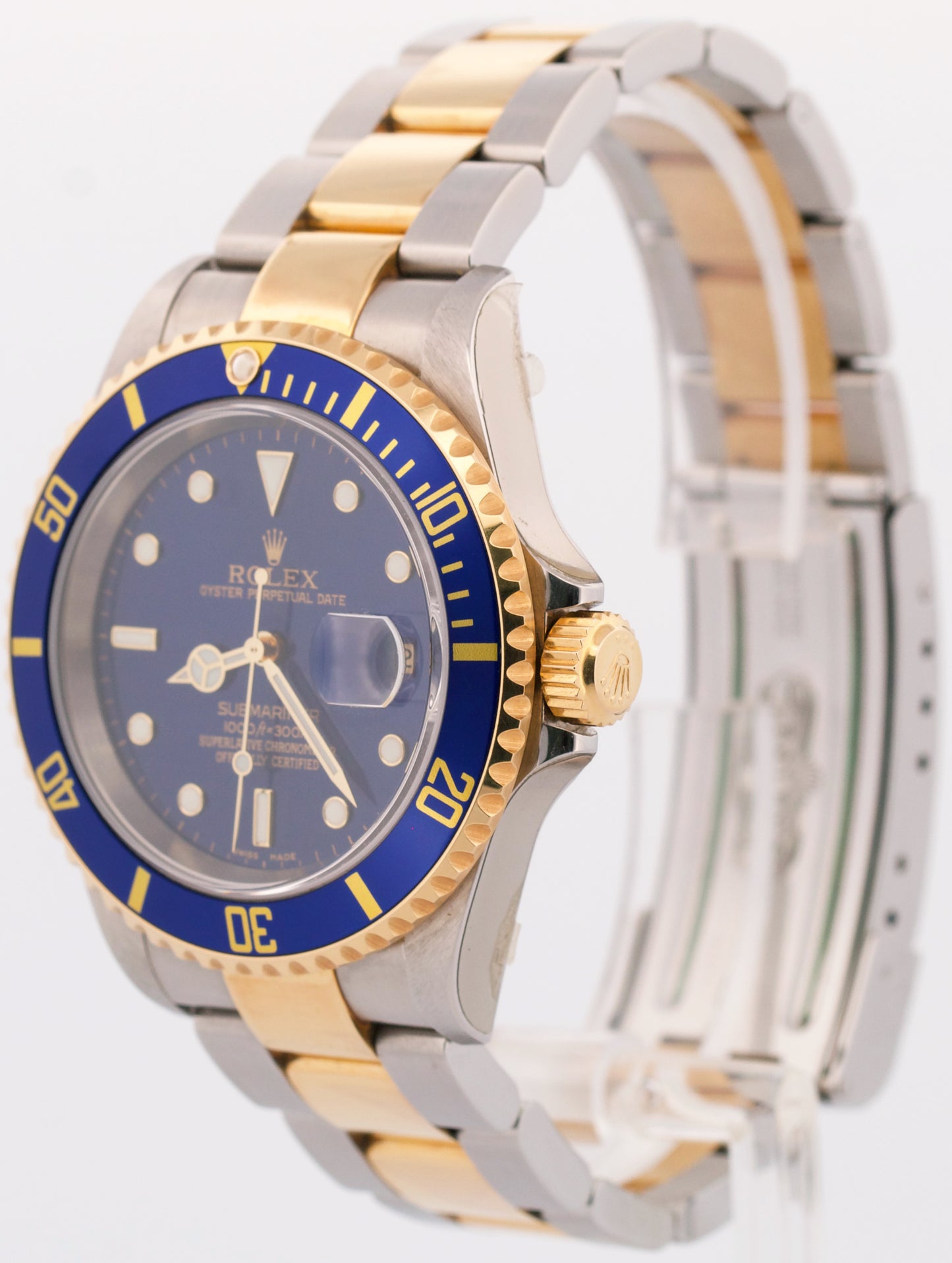 UNPOLISHED PAPERS Rolex Submariner 40mm BLUE 18K Steel GOLD BUCKLE 16613 BOX