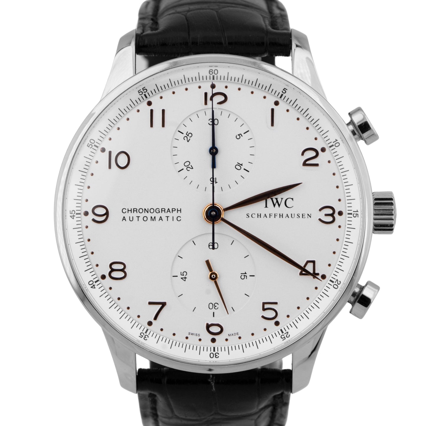 IWC Portuguese Chronograph PAPERS Stainless Silver 41mm IW3714-01 Watch B+P