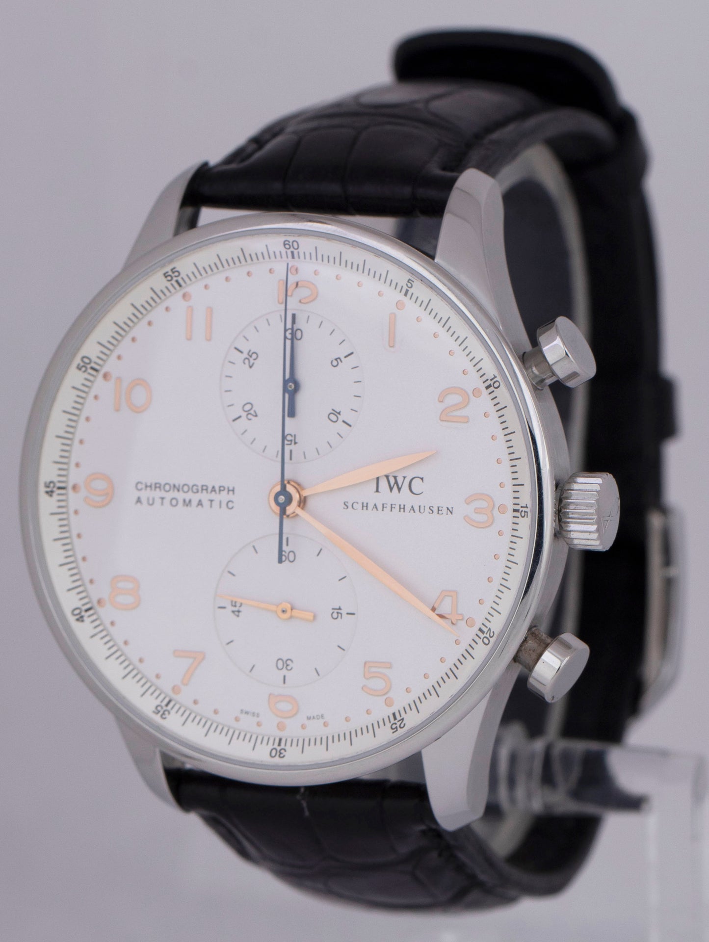 IWC Portuguese Chronograph PAPERS Stainless Silver 41mm IW3714-01 Watch B+P