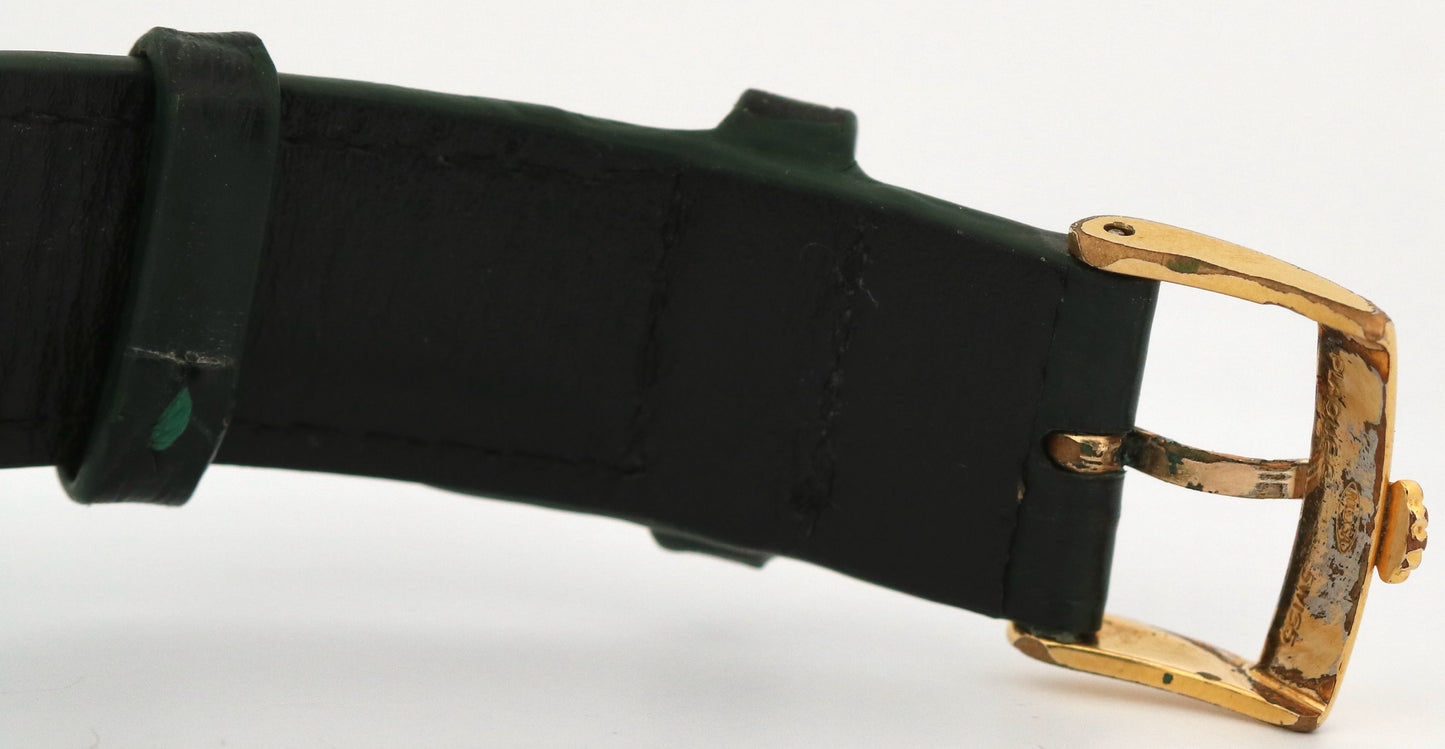 Rolex Oyster Perpetual Date 34mm SILVER 14K Yellow Gold Green Leather 1503 Watch