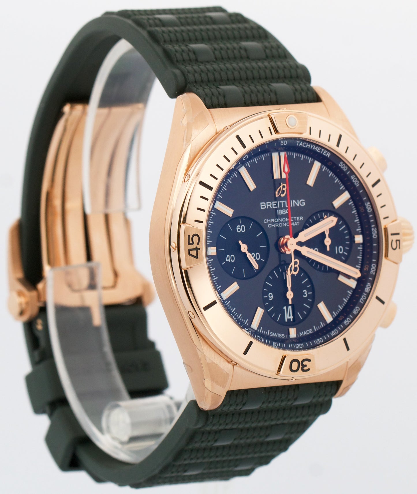 NEW 2025 PAPERS Breitling Chronomat B01 GREEN 18K Rose Gold RB0134 42mm BOX
