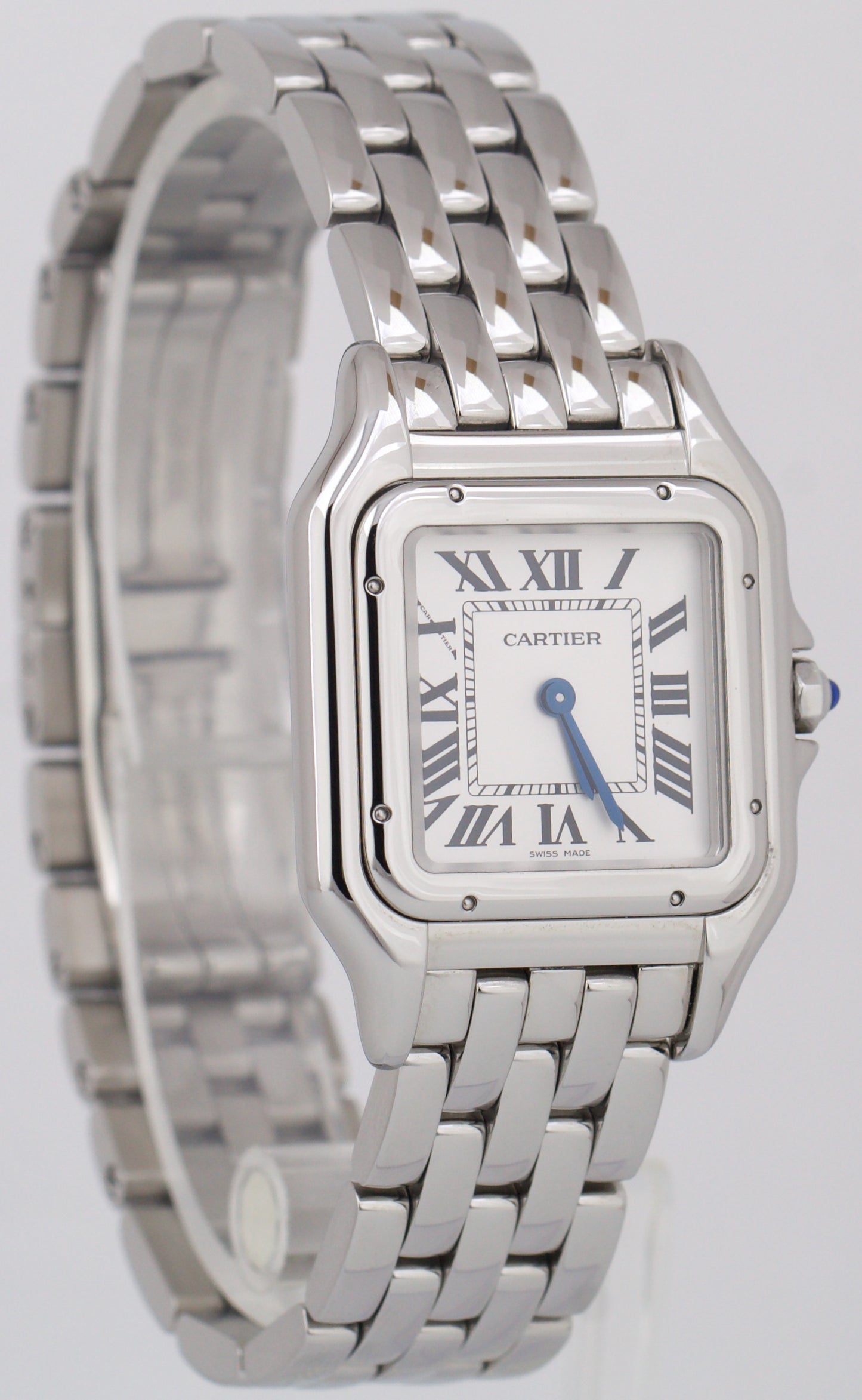 MINT Ladies Cartier Panthere Stainless Steel WHITE Roman 22mm Quartz Watch 4016