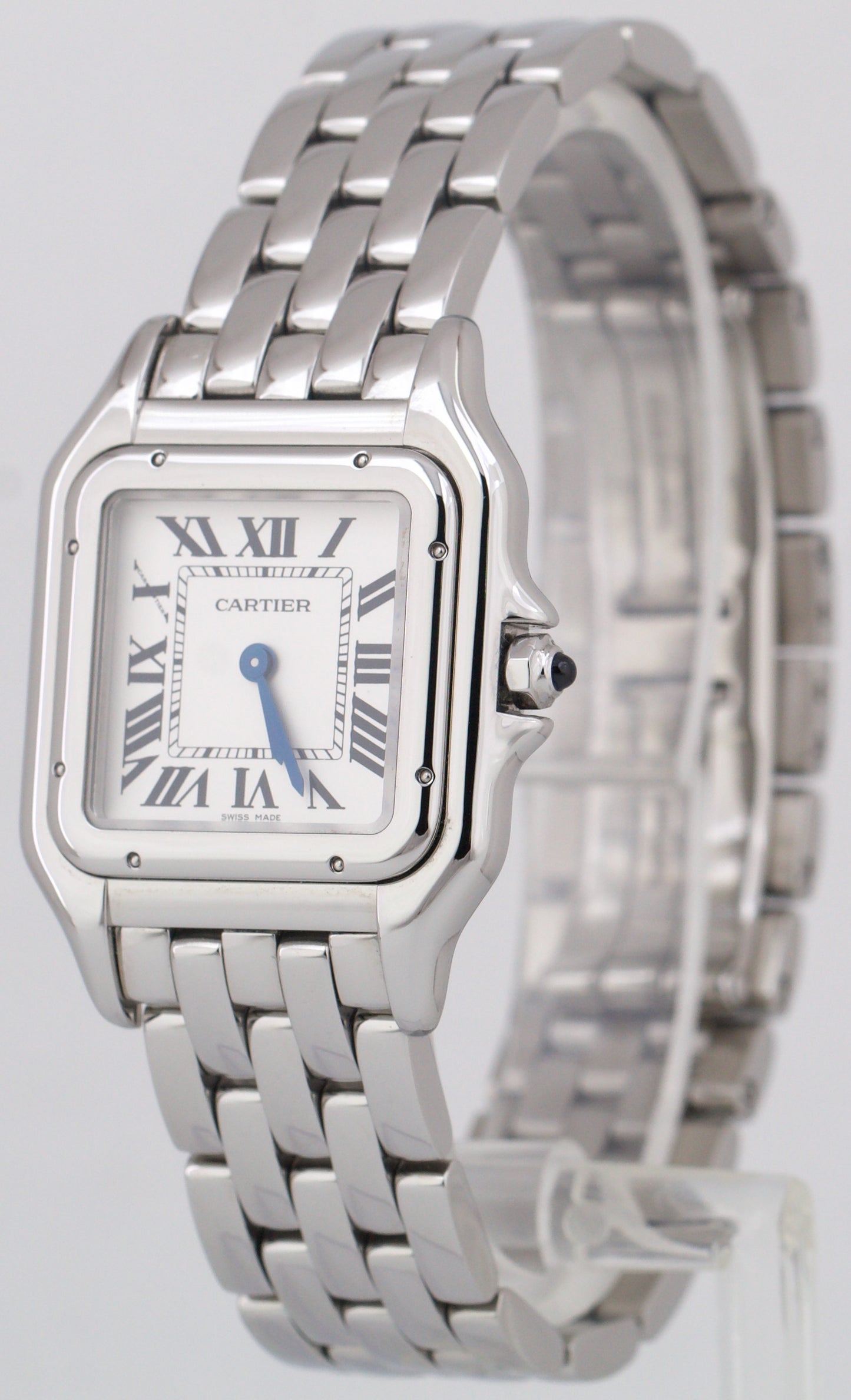 MINT Ladies Cartier Panthere Stainless Steel WHITE Roman 22mm Quartz Watch 4016