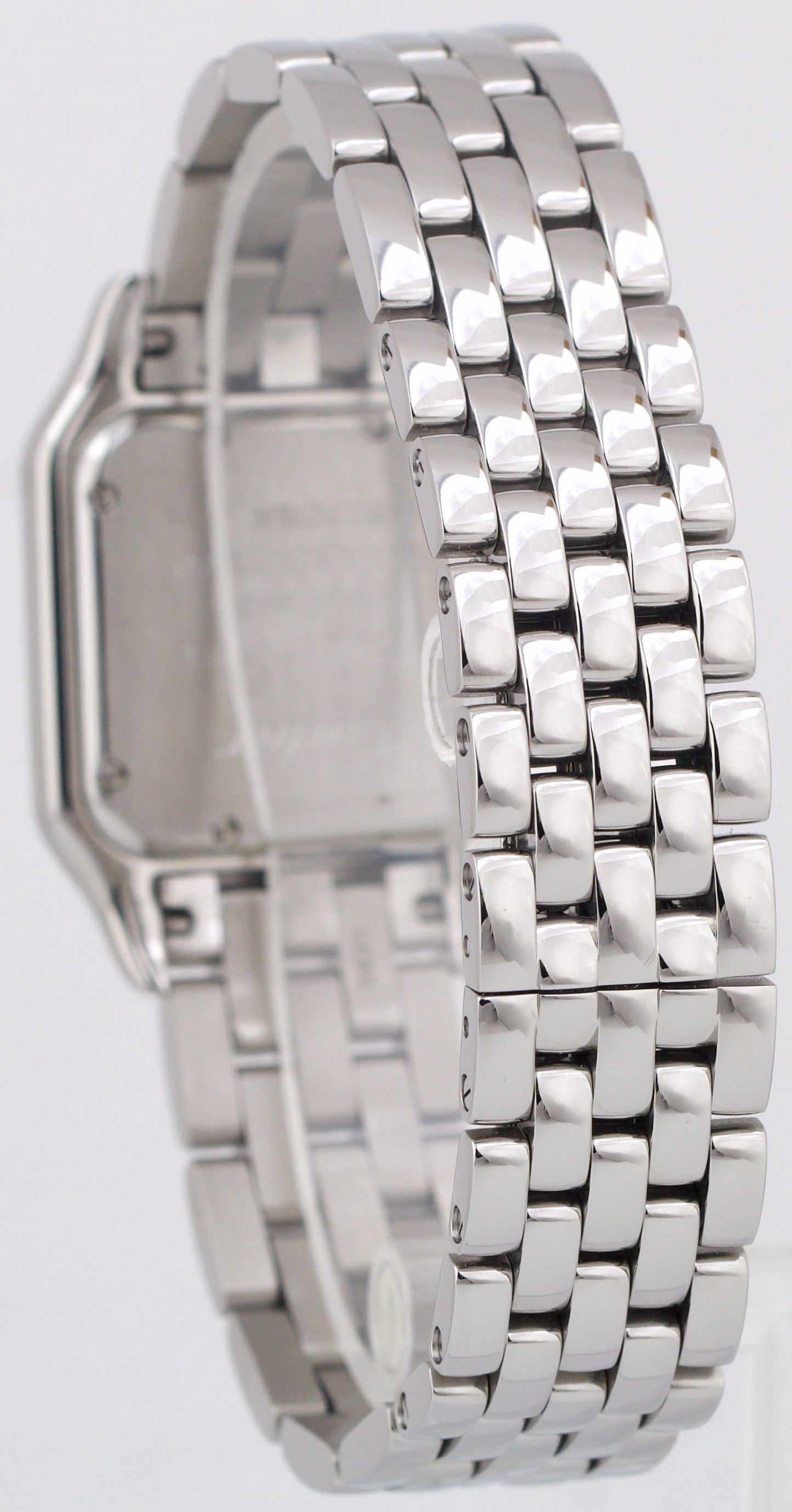 MINT Ladies Cartier Panthere Stainless Steel WHITE Roman 22mm Quartz Watch 4016
