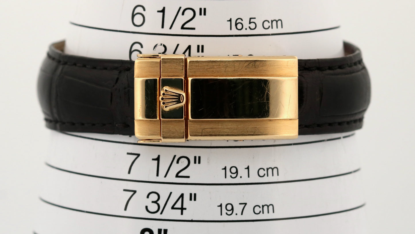 Rolex Daytona Cosmograph WHITE ARABIC 18K Yellow Gold Black Leather 16518 Watch