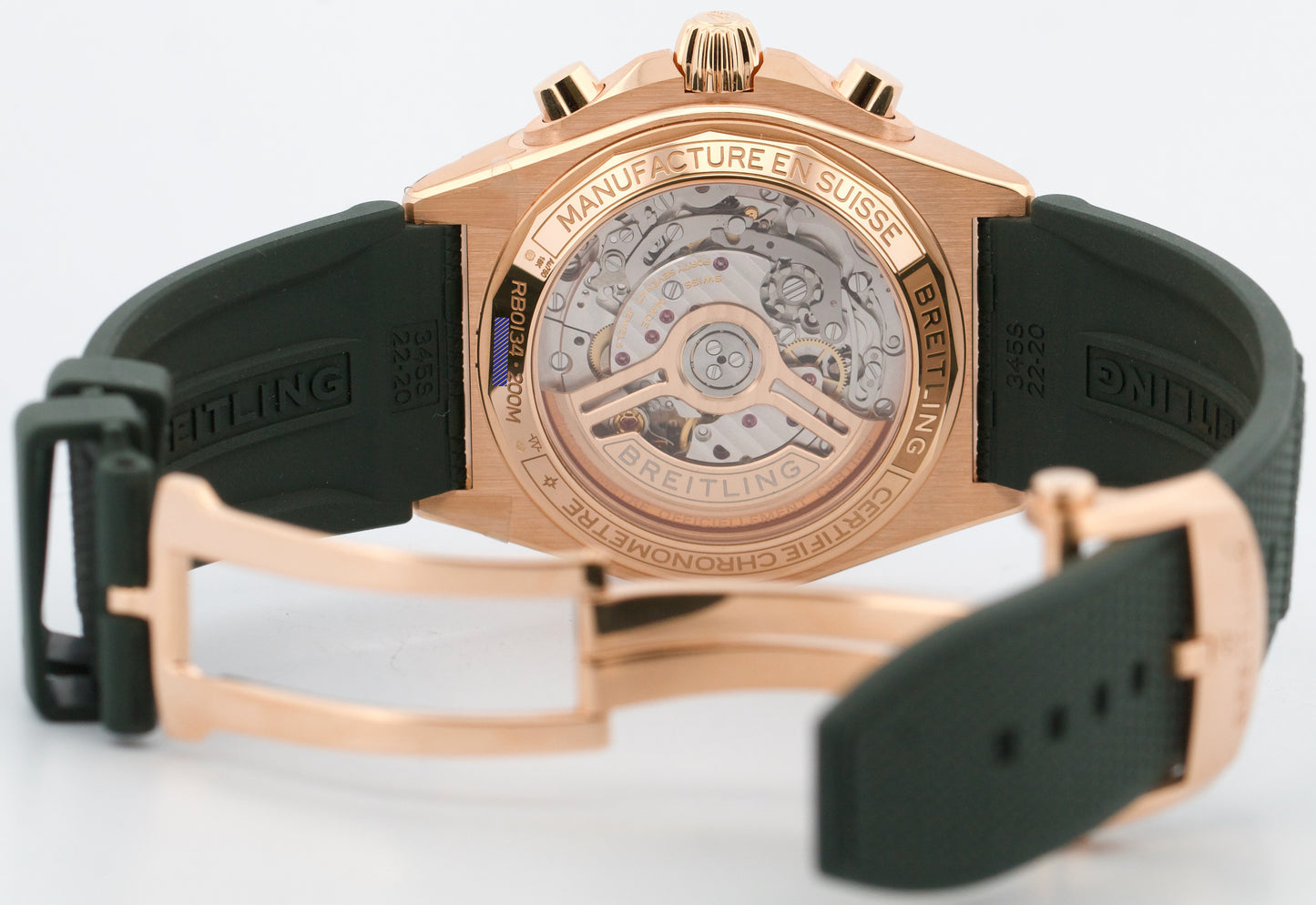 NEW 2025 PAPERS Breitling Chronomat B01 GREEN 18K Rose Gold RB0134 42mm BOX