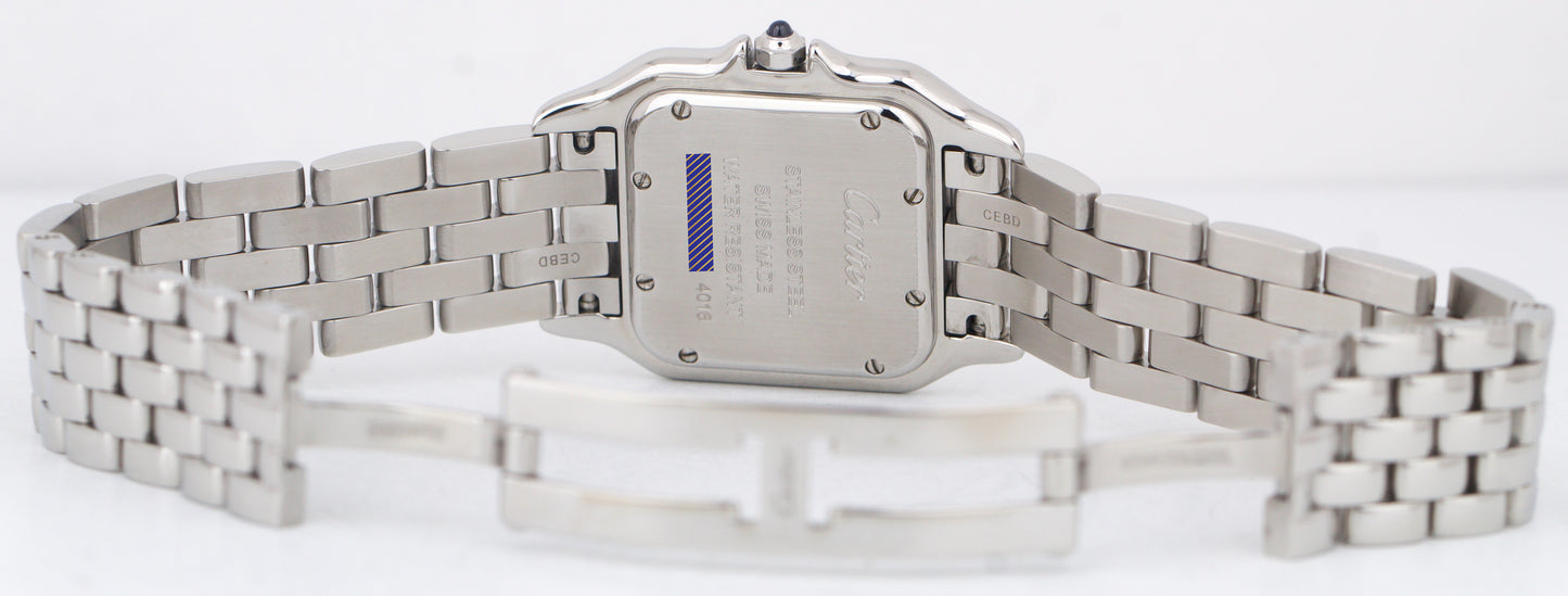 MINT Ladies Cartier Panthere Stainless Steel WHITE Roman 22mm Quartz Watch 4016