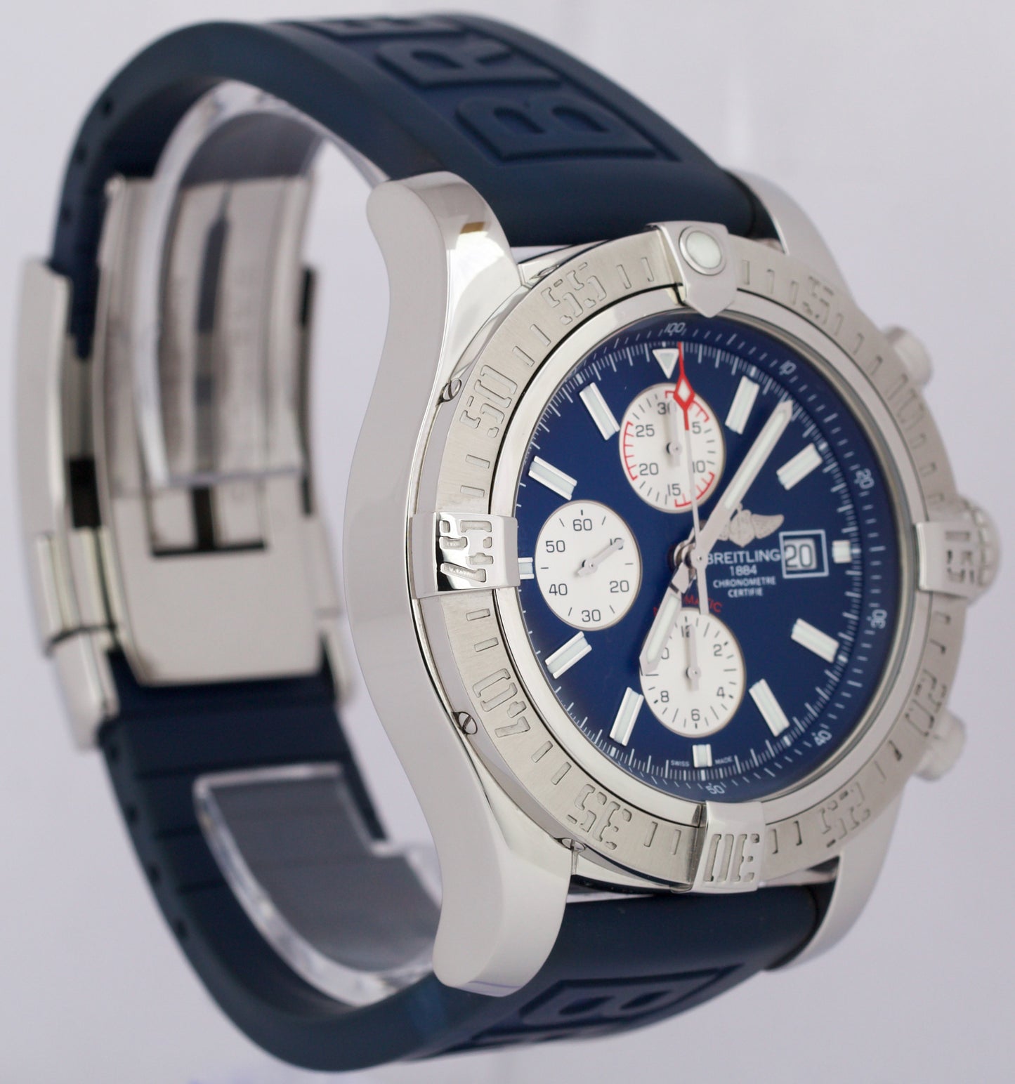 MINT Breitling Super Avenger Chronograph 48mm BLUE Rubber Steel Watch A13371