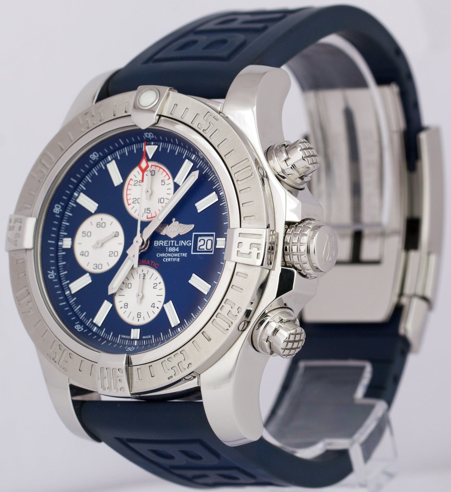 MINT Breitling Super Avenger Chronograph 48mm BLUE Rubber Steel Watch A13371